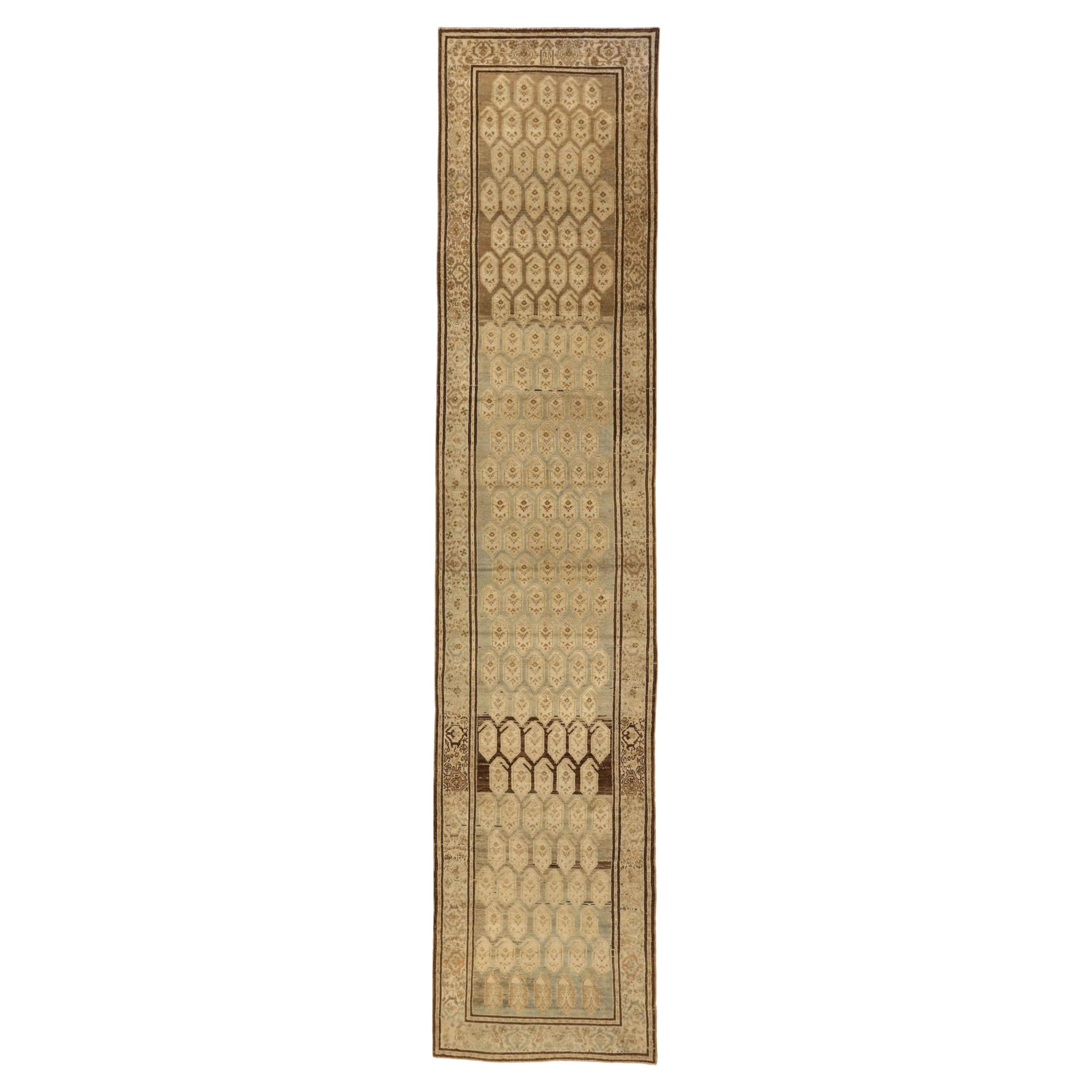 Persischer Malayer Läufer Teppich - Wolle Braun Elfenbein Design - 75540