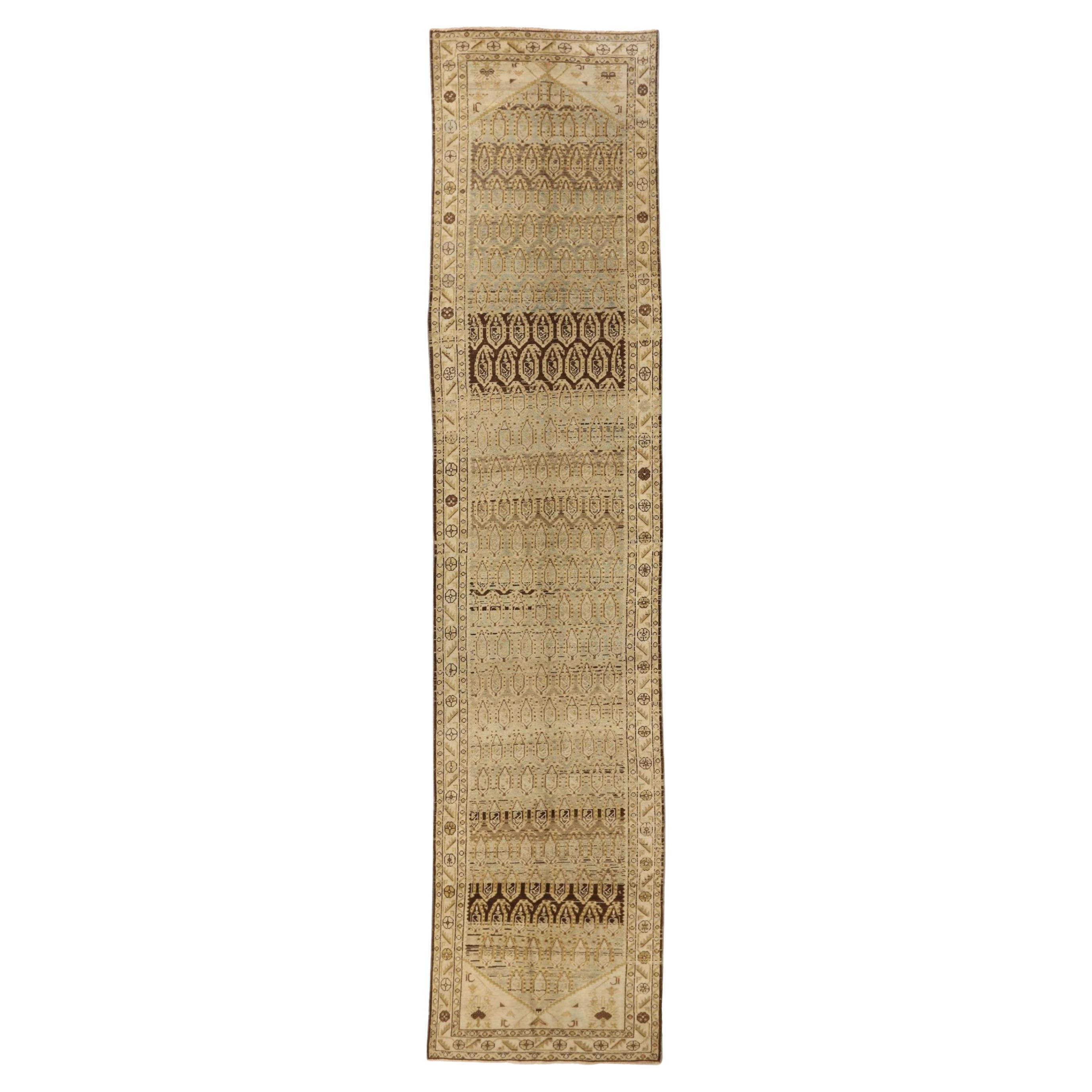 Persian Malayer Runner Rug - Wool Brown Ivory Design - 75556 For Sale