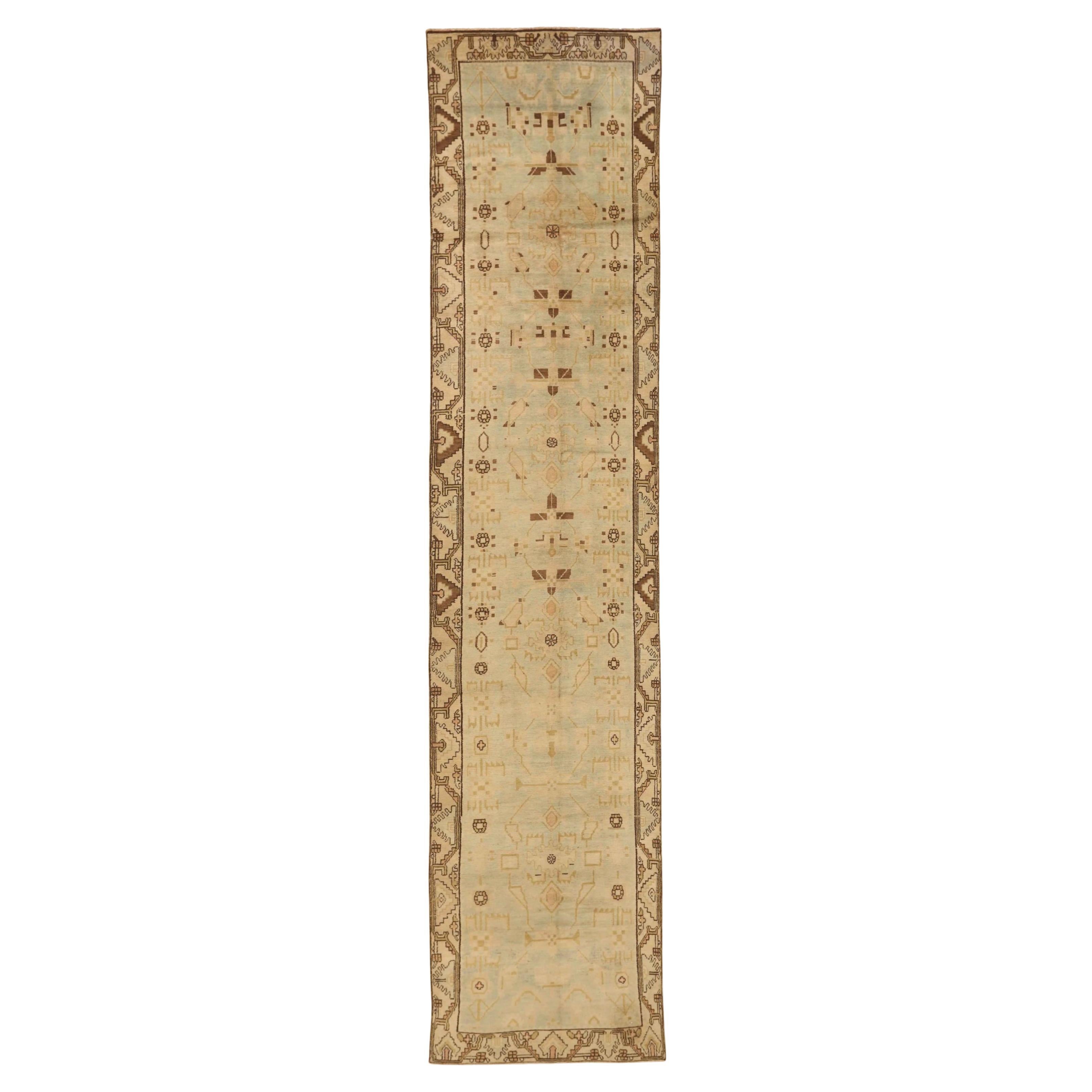 Persischer Malayer Läufer - Wolle Braun Elfenbein Hellblau - 75520 im Angebot