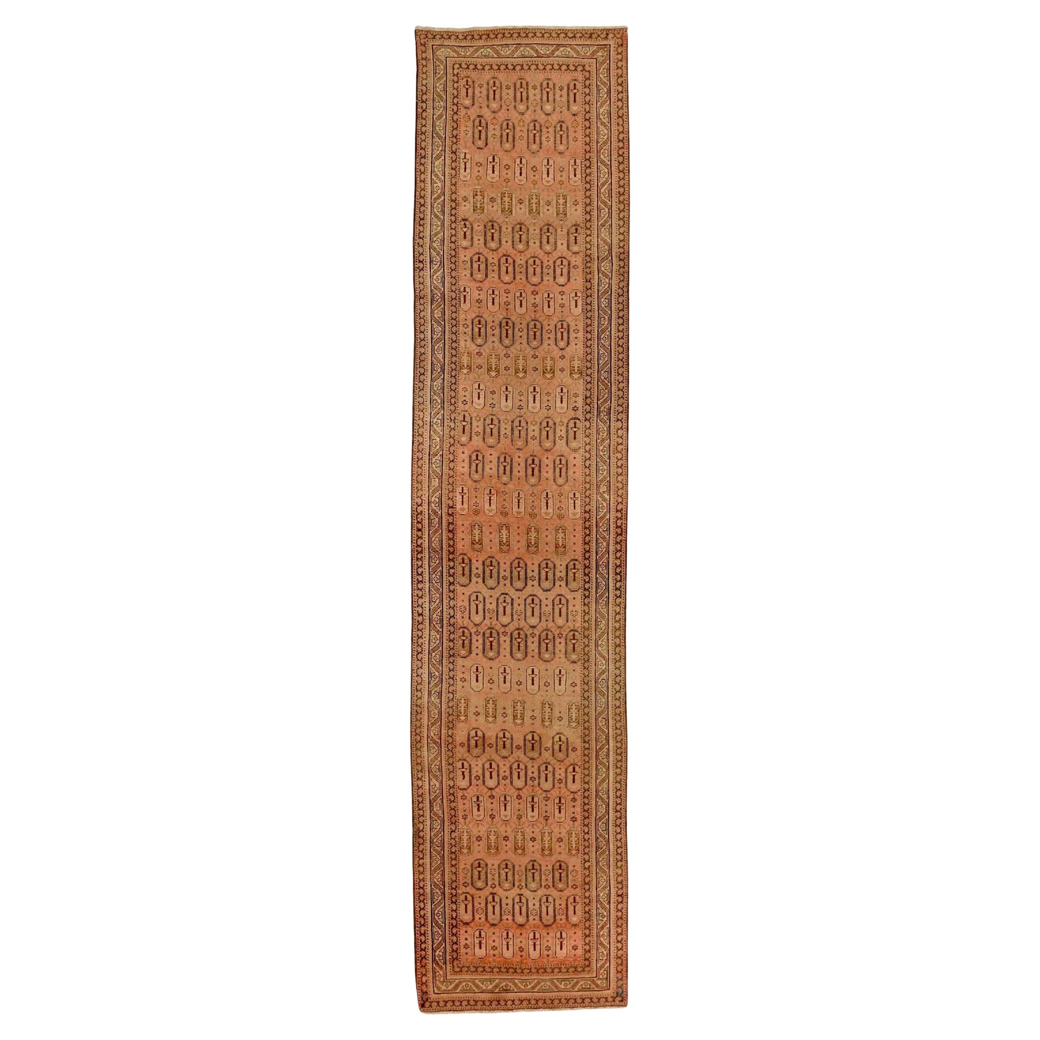Persian Malayer Runner Rug - Wool Brown Ivory Pink 72031