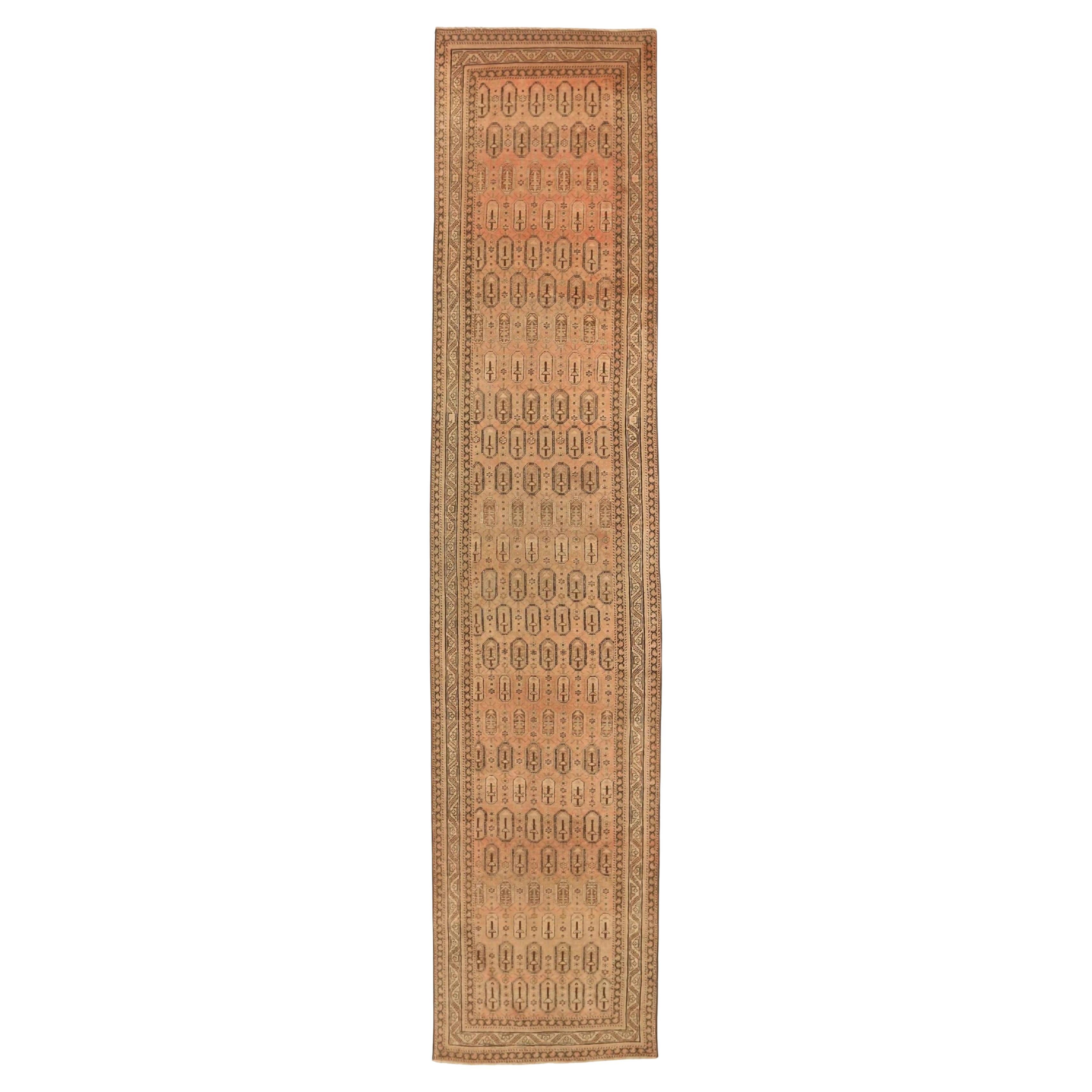 Persian Malayer Runner Rug - Wool Brown Ivory Pink 72032