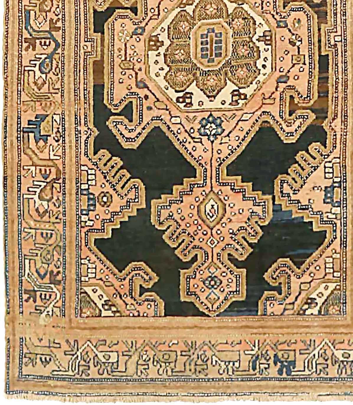 Asian Persian Malayer Runner Rug - Wool Brown Ivory Pink 72283 For Sale