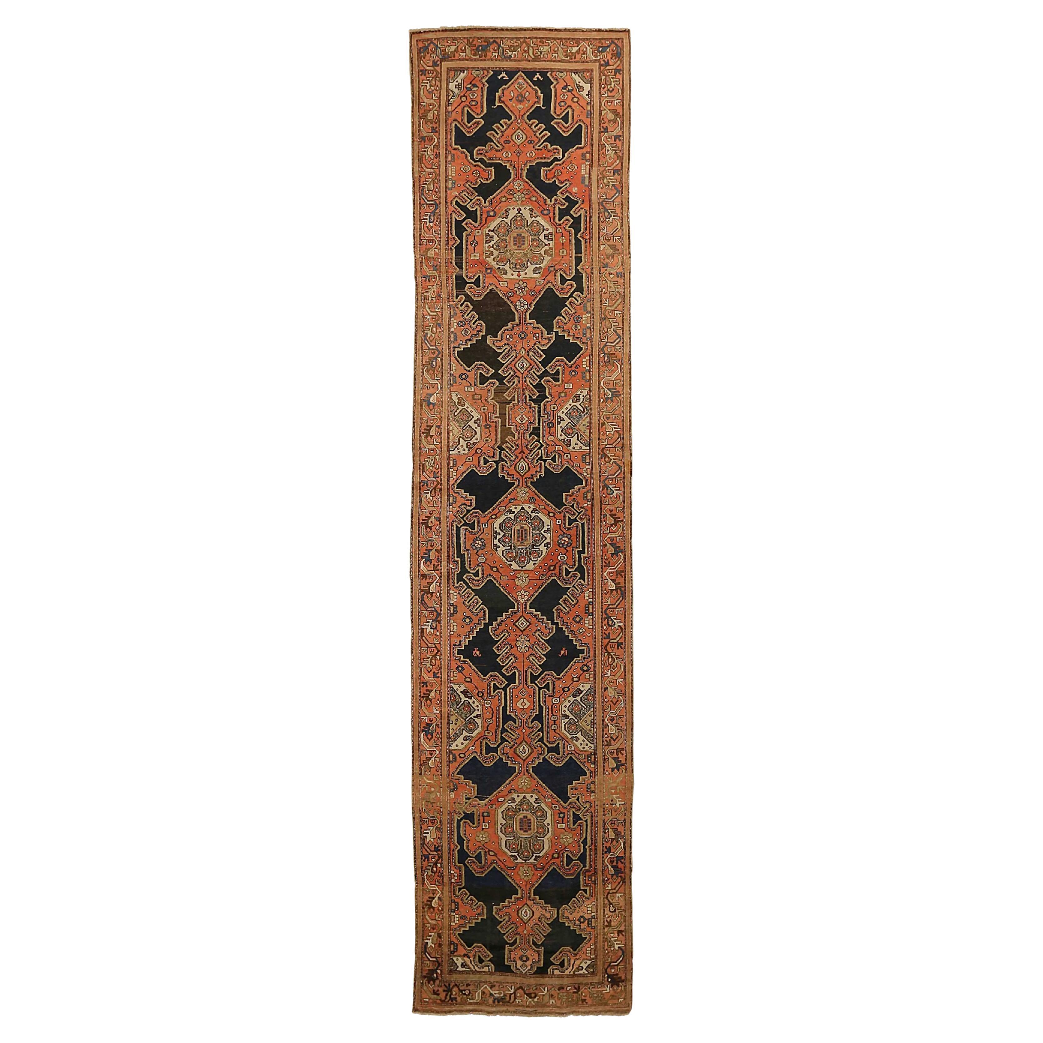 Persischer Malayer Läufer Teppich - Wolle Braun Elfenbein Rot 72282