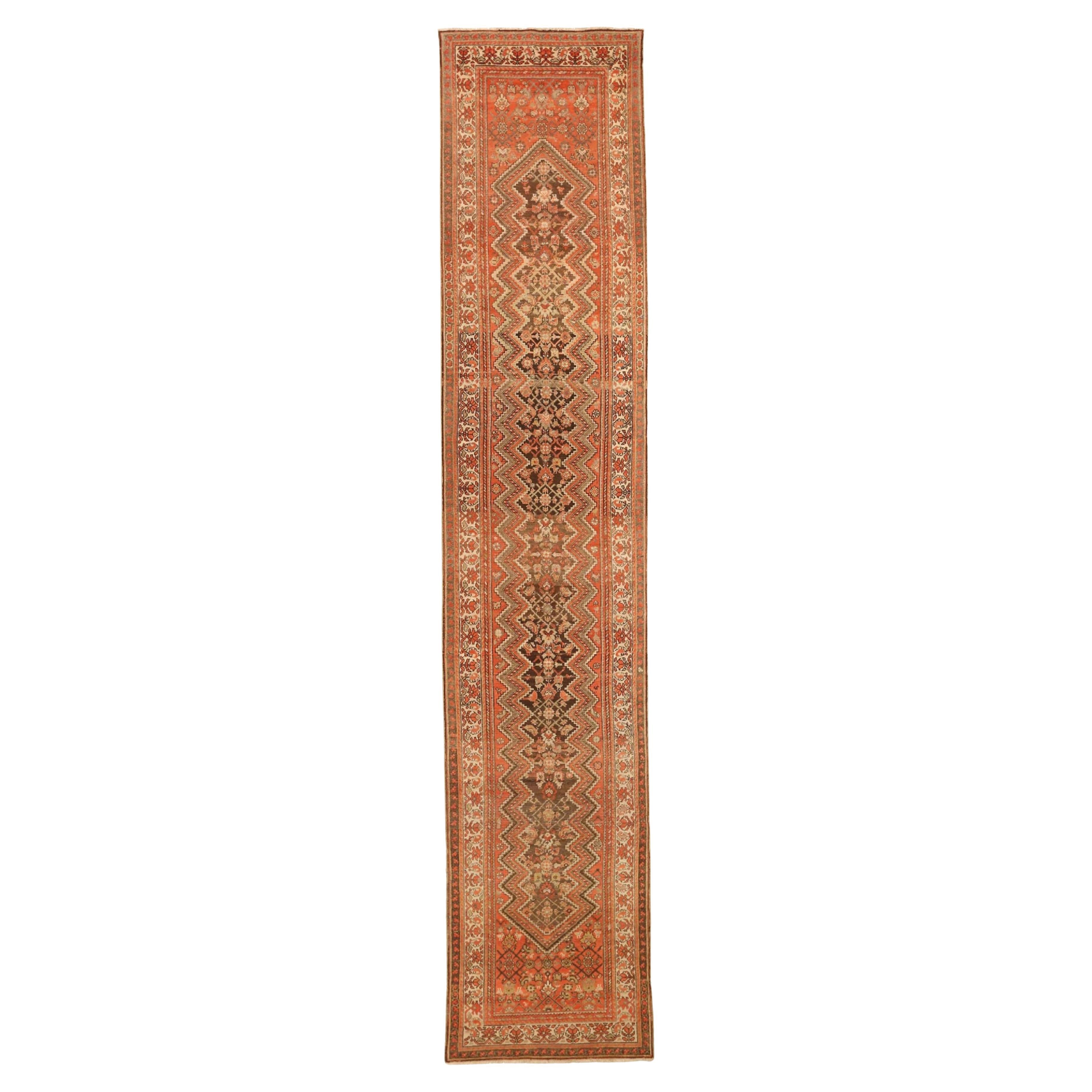 Persischer Malayer Läufer Teppich - Wolle Braun Elfenbein Rot 72928