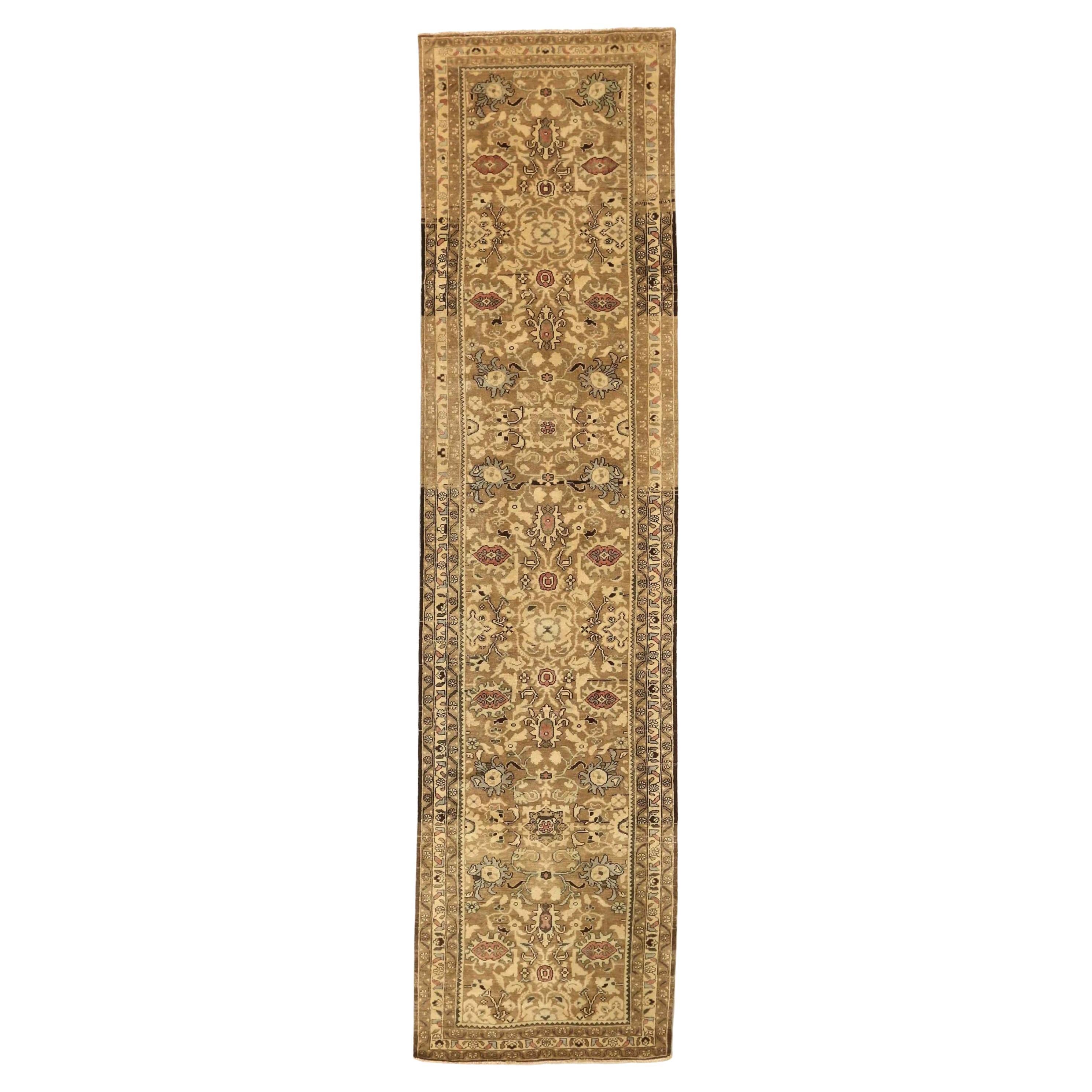 Persischer Malayer Läufer Teppich - Wolle Braun Elfenbein Rot 74106