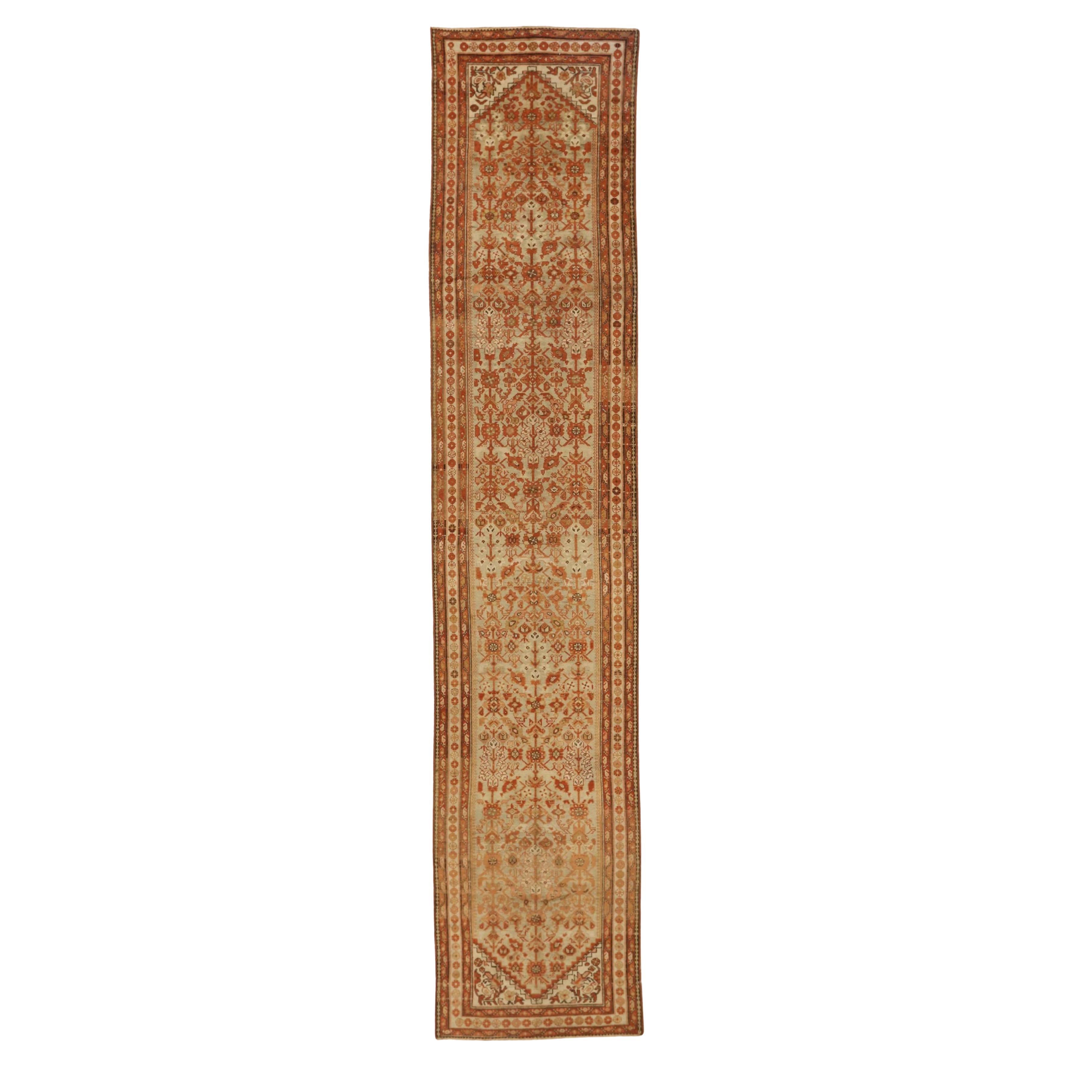 Persischer Malayer Läufer Teppich - Wolle Braun Elfenbein Rot Design - 75537