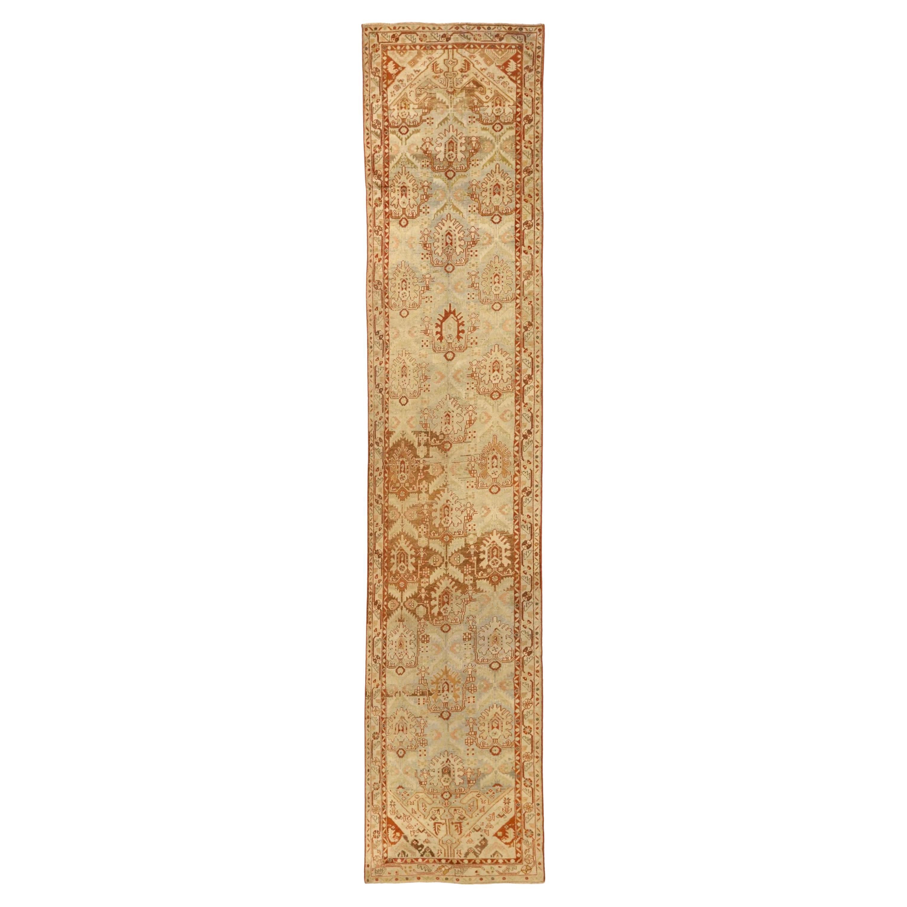 Persischer Malayer Läufer Teppich - Wolle Braun Elfenbein Rot Design - 75612