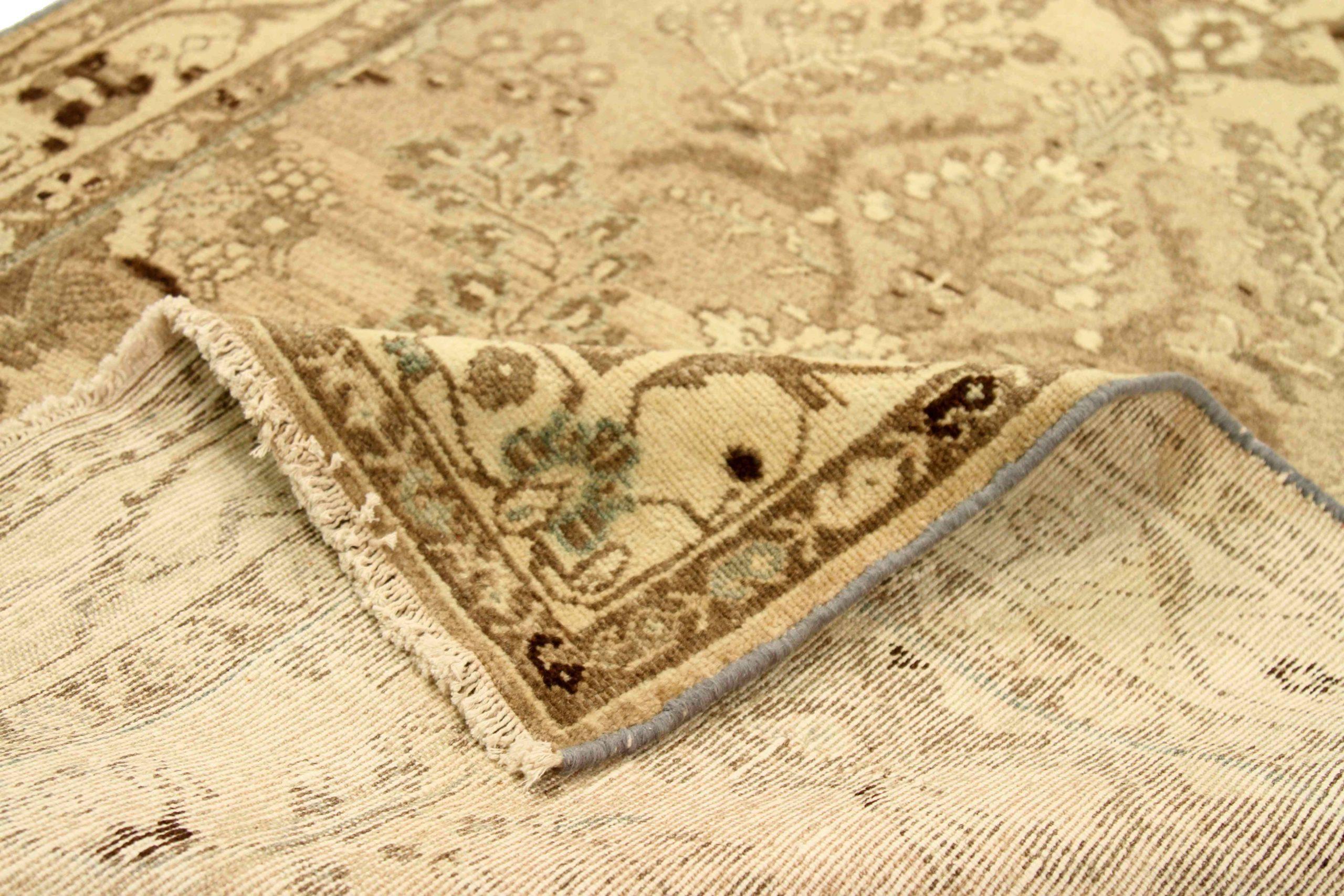 Persischer Malayer Läufer Teppich - Wolle Braun Elfenbein Taupe 74029 (Asiatisch) im Angebot