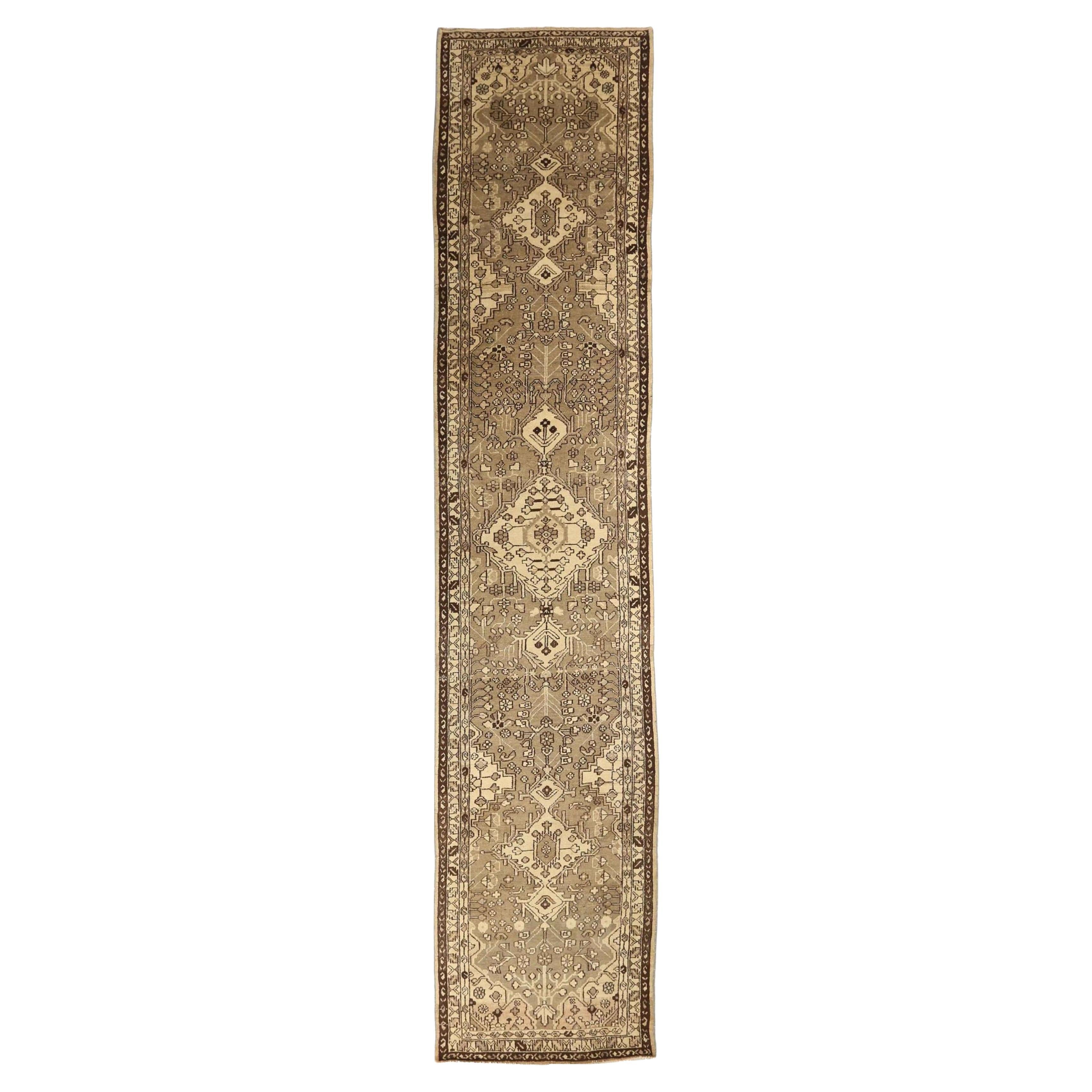 Persian Malayer Runner Rug - Wool Brown Ivory Taupe 74054