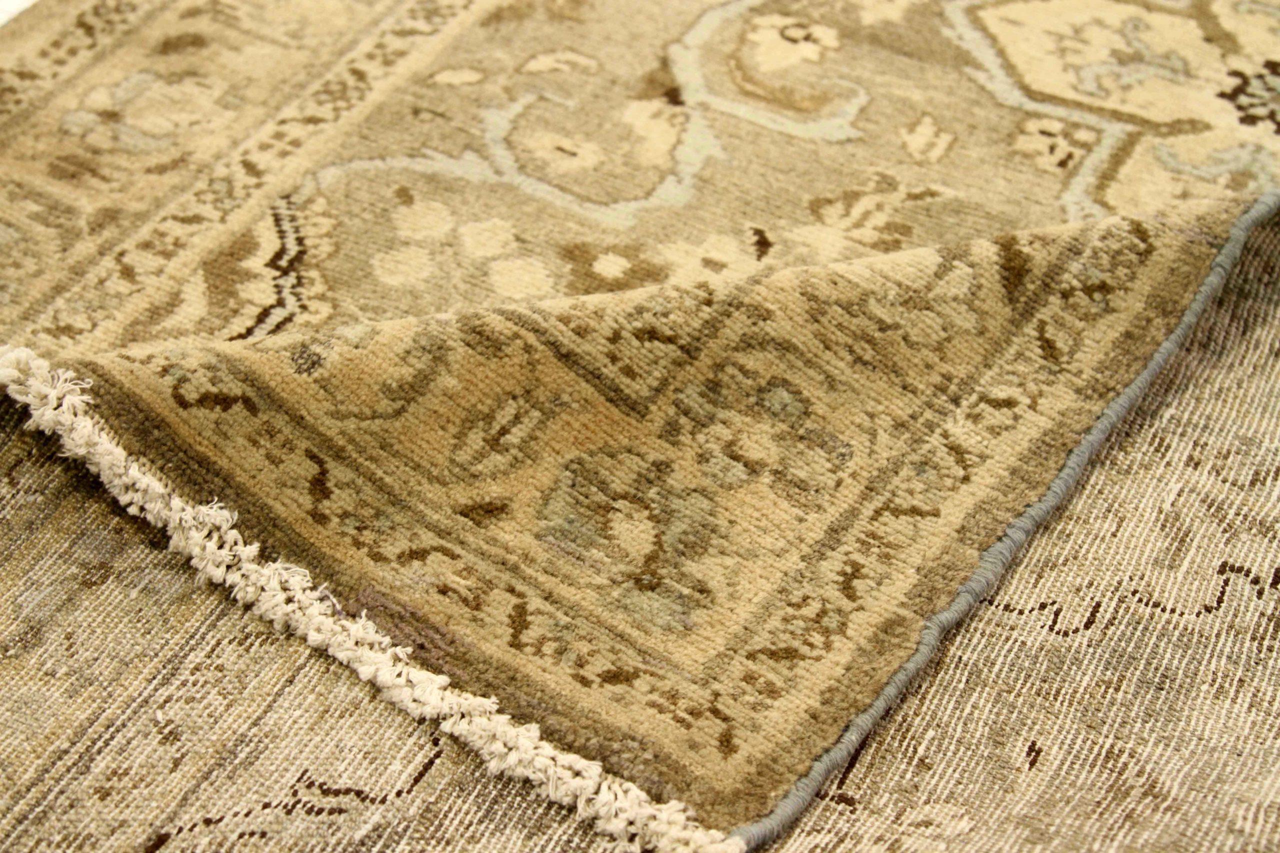 Persischer Malayer Läufer Teppich - Wolle Braun Elfenbein Taupe 74107 (Asiatisch) im Angebot