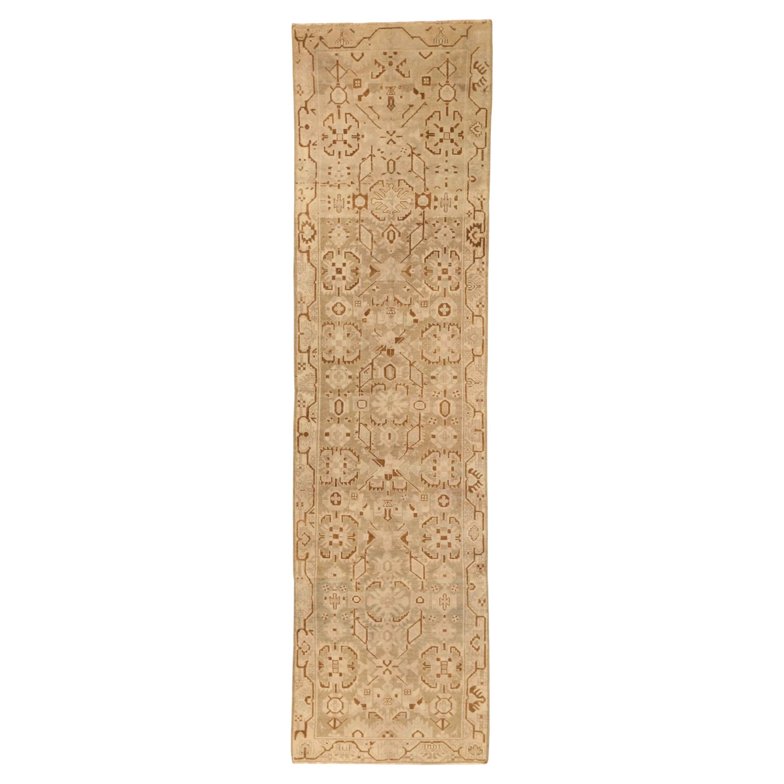 Persischer Malayer Läufer Teppich - Wolle Braun Elfenbein Taupe Design - 75545