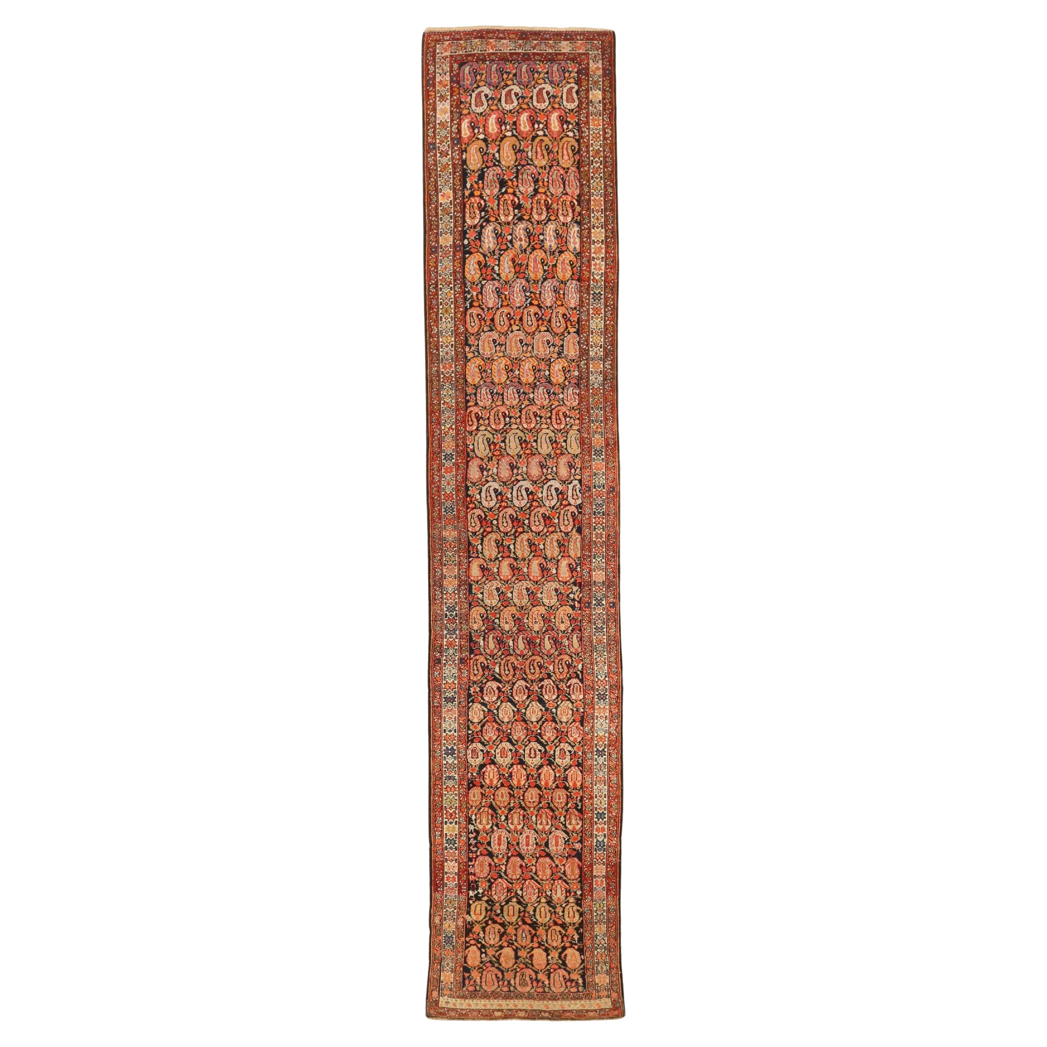 Persian Malayer Runner Rug - Wool Ivory Navy Blue Red 72900