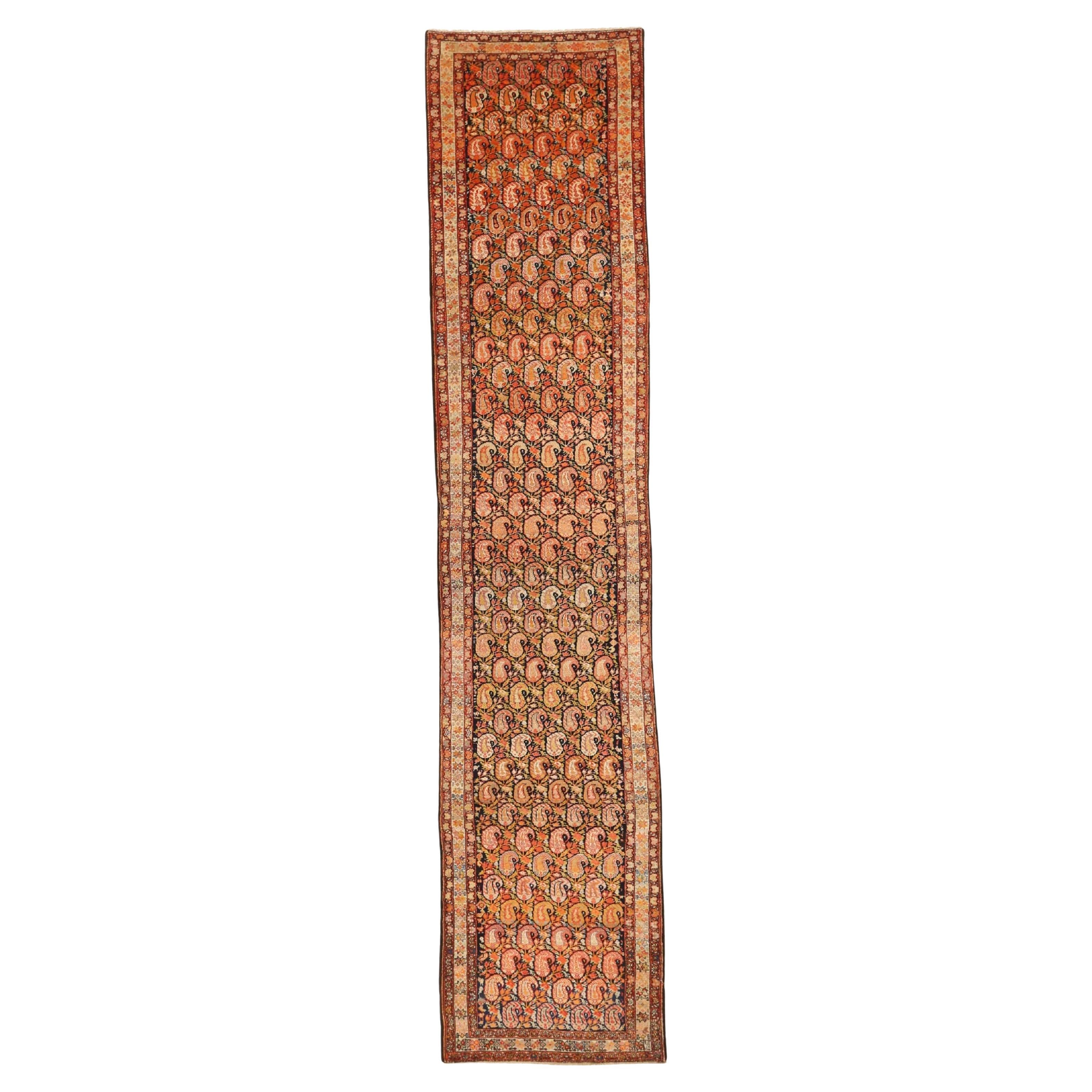 Persian Malayer Runner Rug - Wool Ivory Navy Blue Red 72901