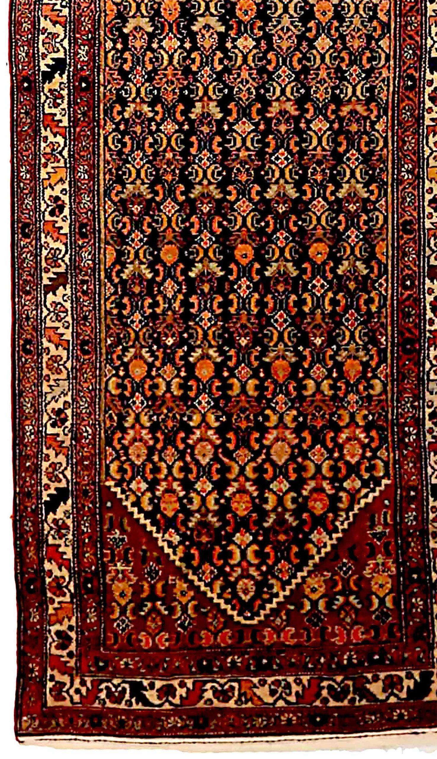 Asiatique Tapis persan Malayer - Laine ivoire bleu marine bleu rouge 73318 en vente