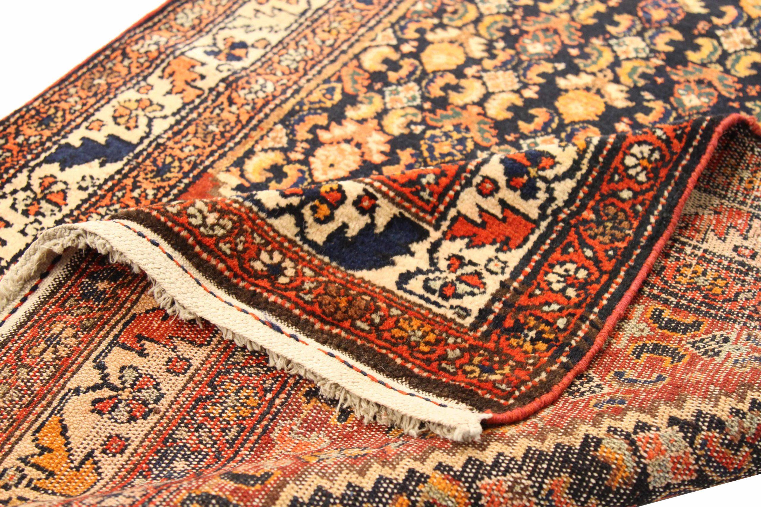 Tapis persan Malayer - Laine ivoire bleu marine bleu rouge 73318 Excellent état - En vente à Dallas, TX