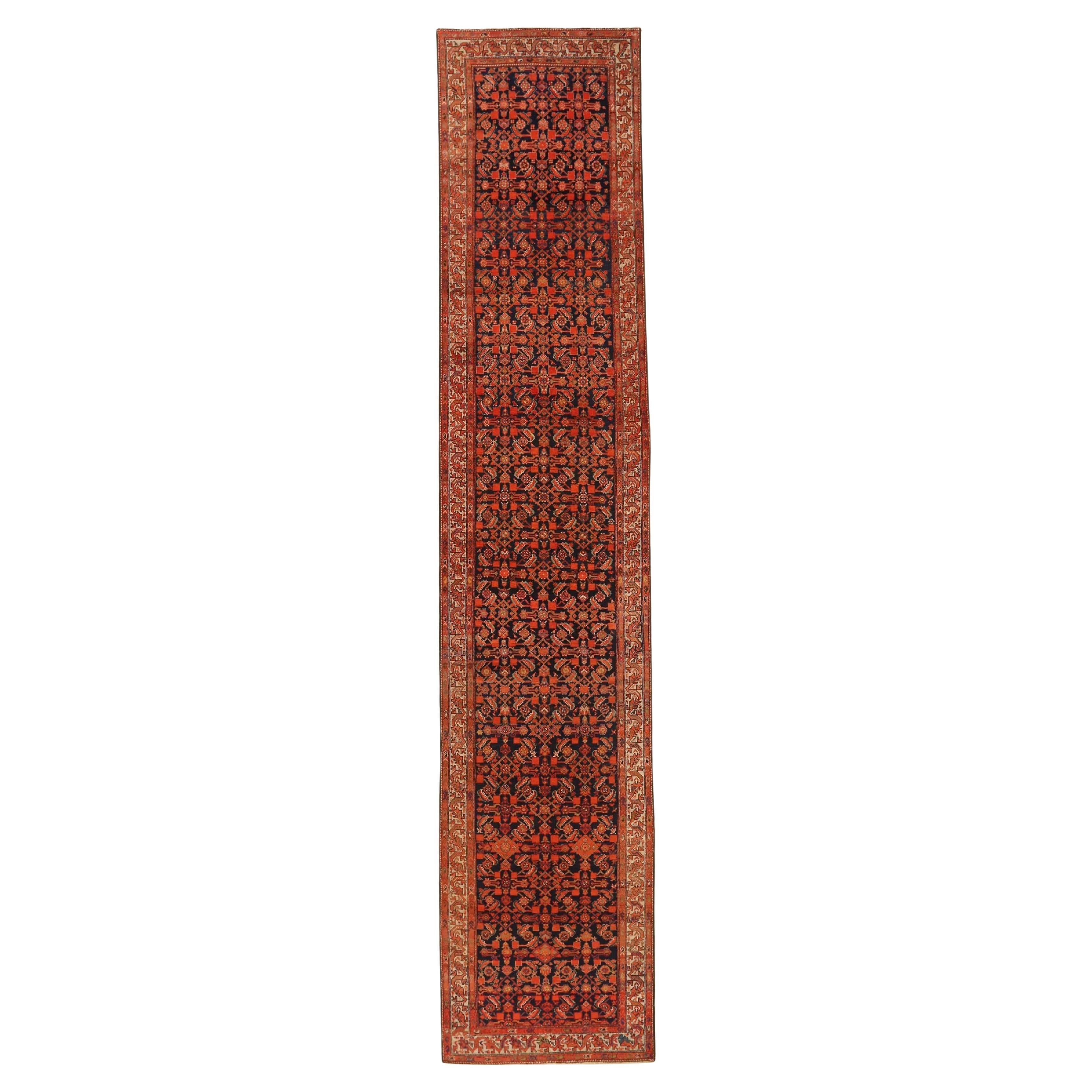 Persian Malayer Runner Rug - Wool Ivory Navy Blue Red 73327
