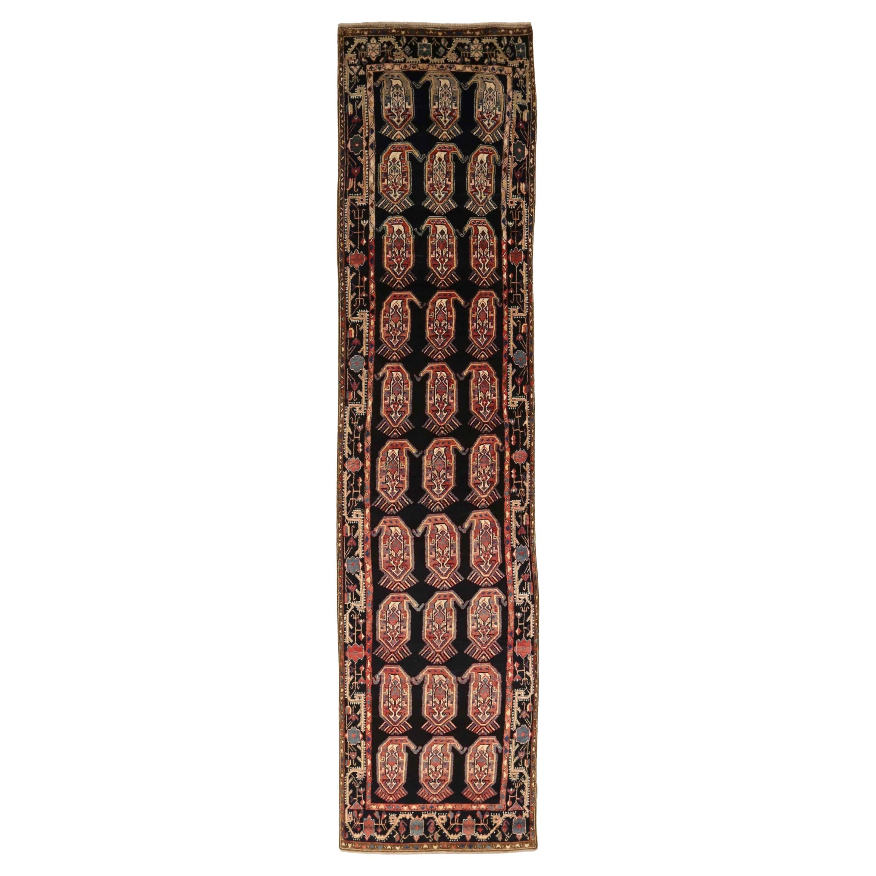 Persian Malayer Runner Rug - Wool Ivory Navy Blue Red Design - 75160