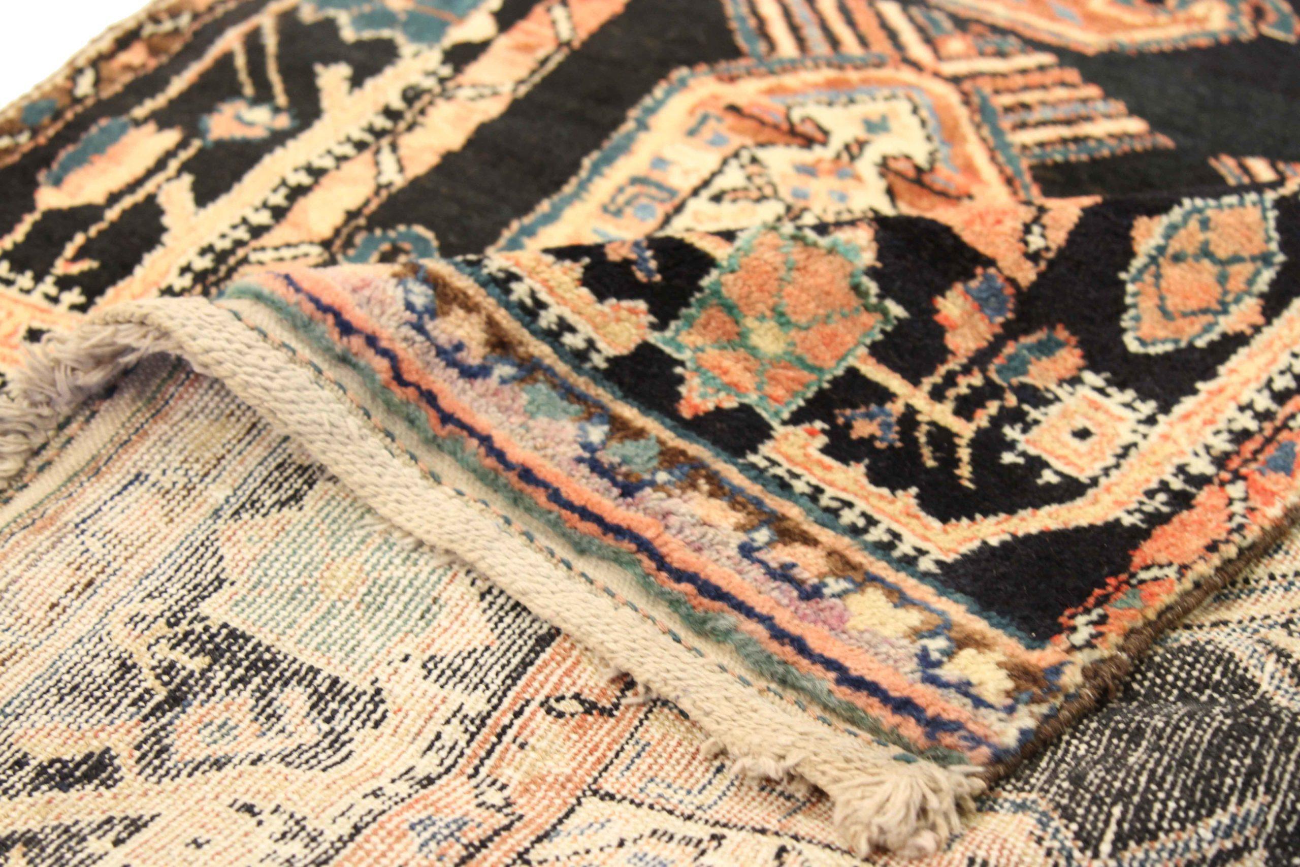 Asiatico Tappeto Persiano Malayer Runner - Lana Avorio Blu Navy Rosso Design - 75165 in vendita