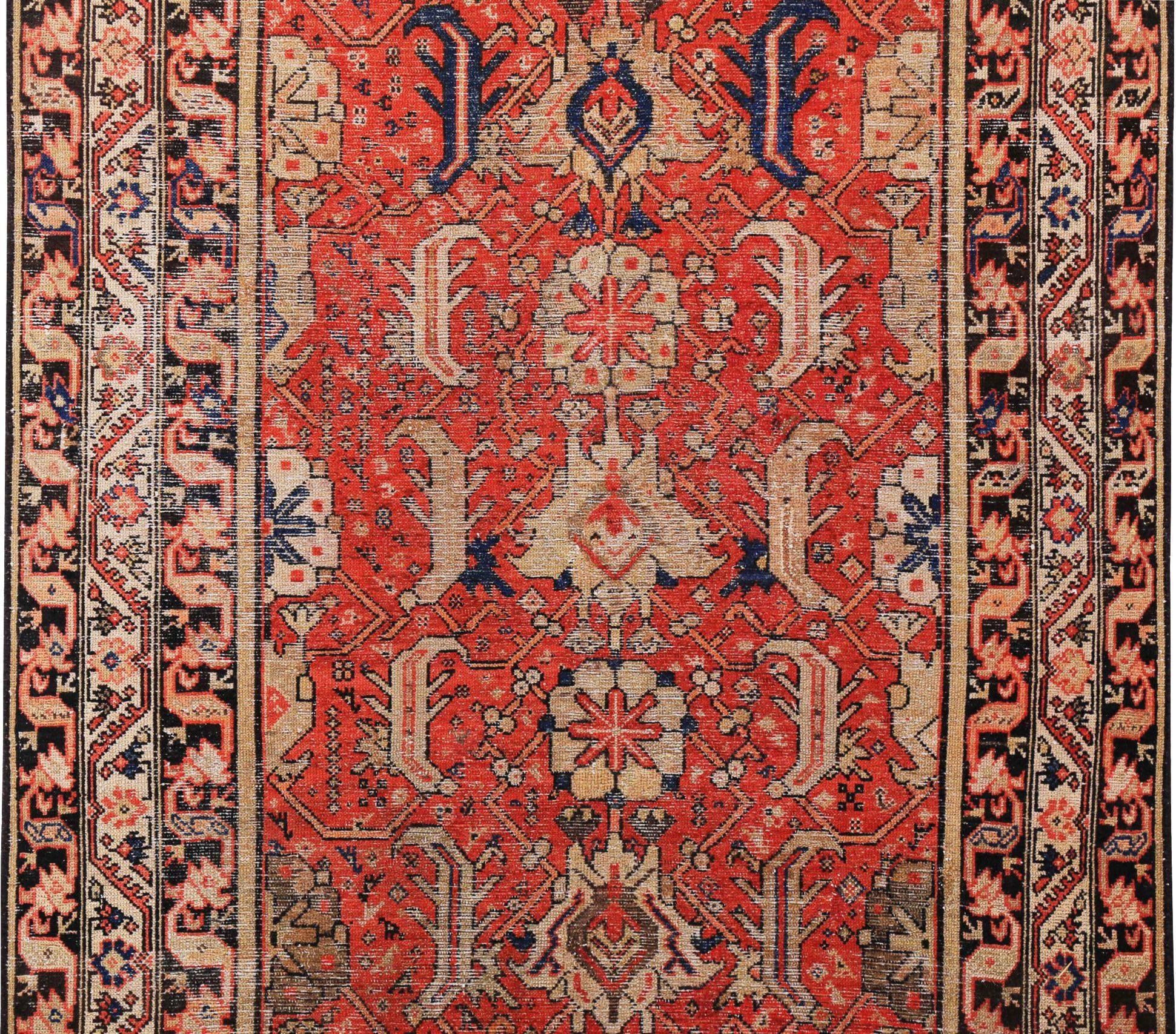Persischer Malayer-Läufer aus Wolle - Elfenbeinrot-Design - 89630 (Asiatisch) im Angebot