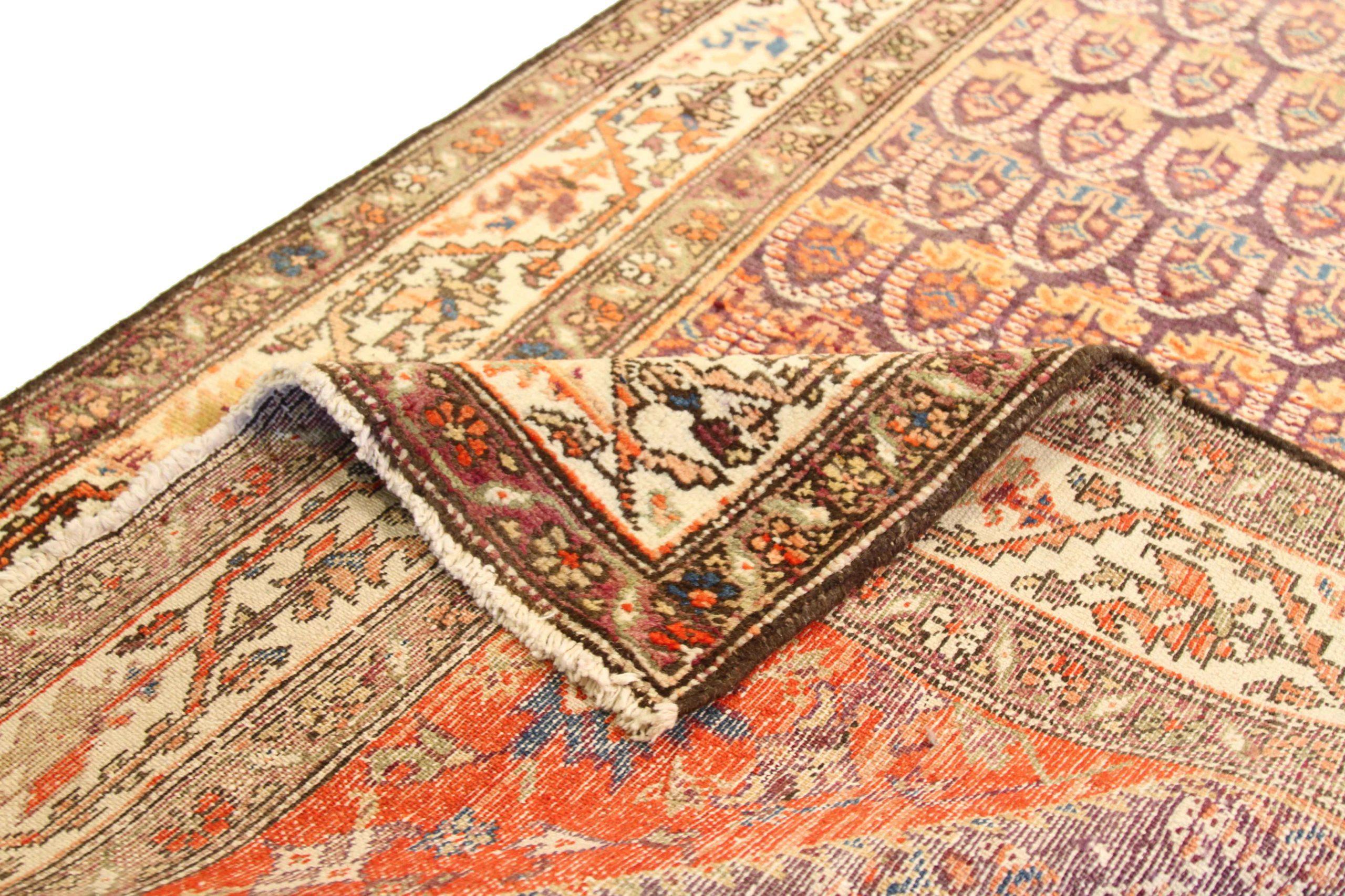 Persischer Malayer-Läufer - Wolle Elfenbein Marineblau 10397 (Asiatisch) im Angebot