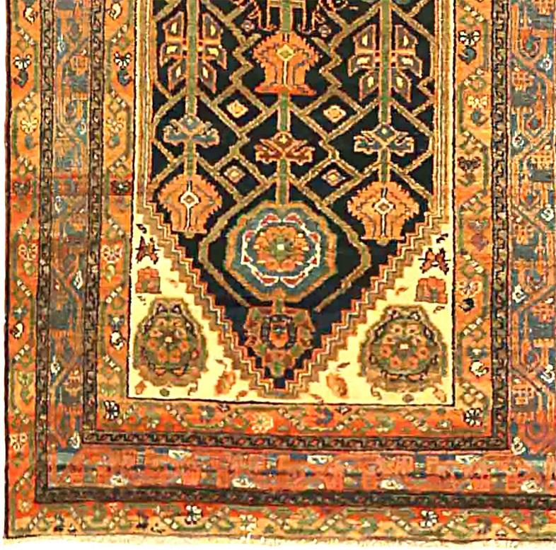 Asian Persian Malayer Runner Rug - Wool Navy Blue Red Yellow 71223 For Sale