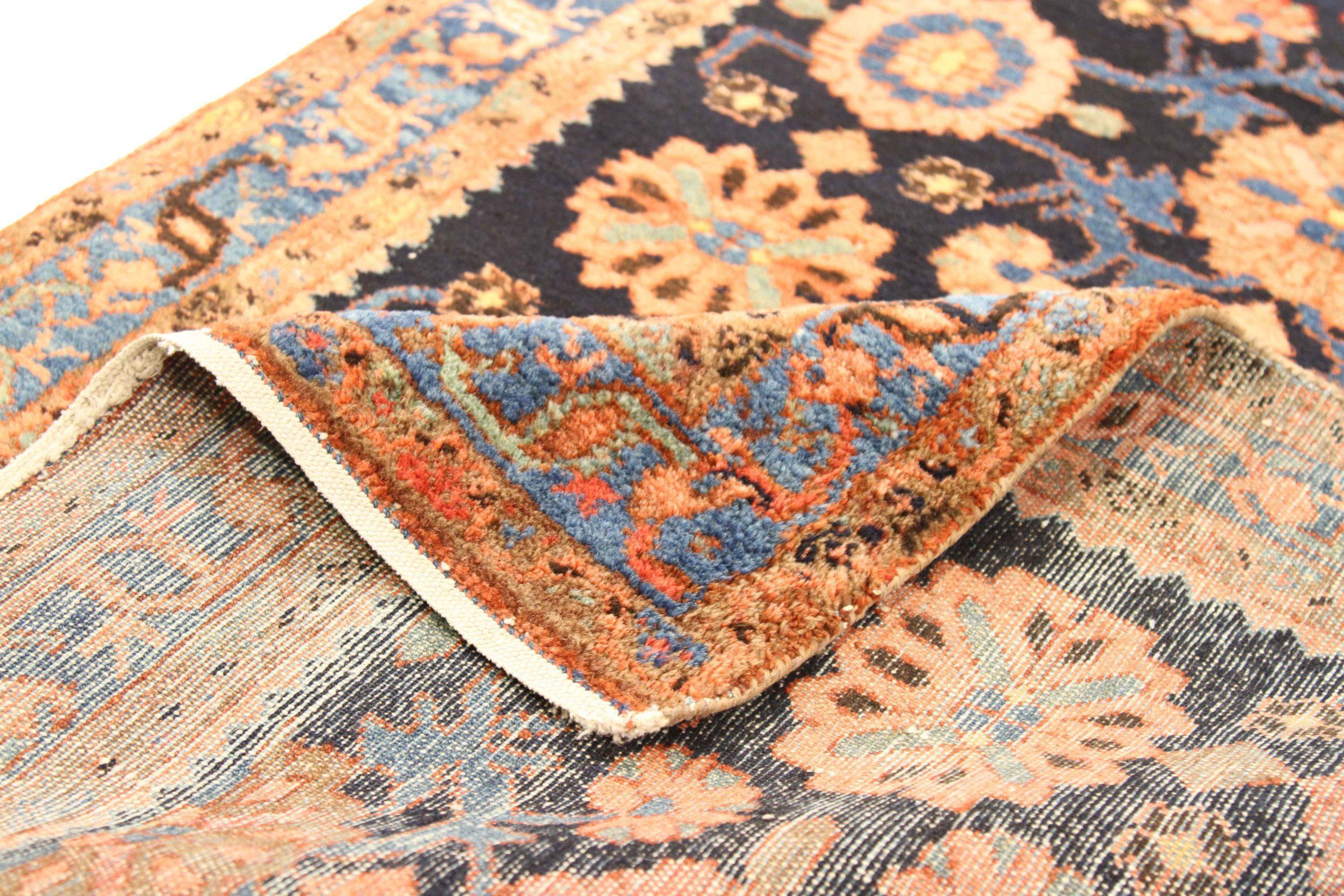 Persian Malayer Runner Rug - Wool Navy Blue Red 10378 In Excellent Condition For Sale In Dallas, TX