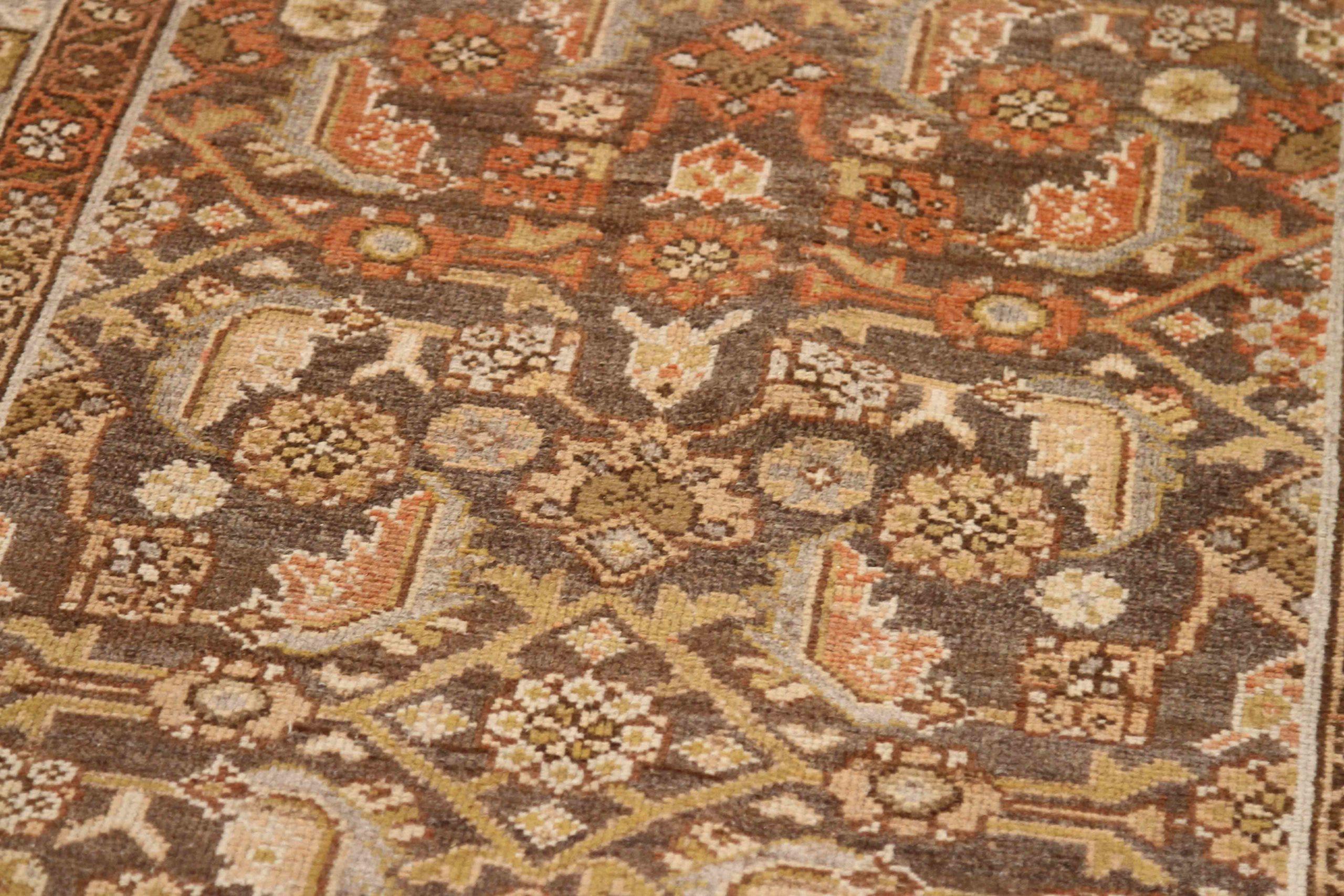 Persischer Malayer Läufer Teppich CIRCA 1910 - Wolle Braun Elfenbein Rot 70567 (Asiatisch) im Angebot