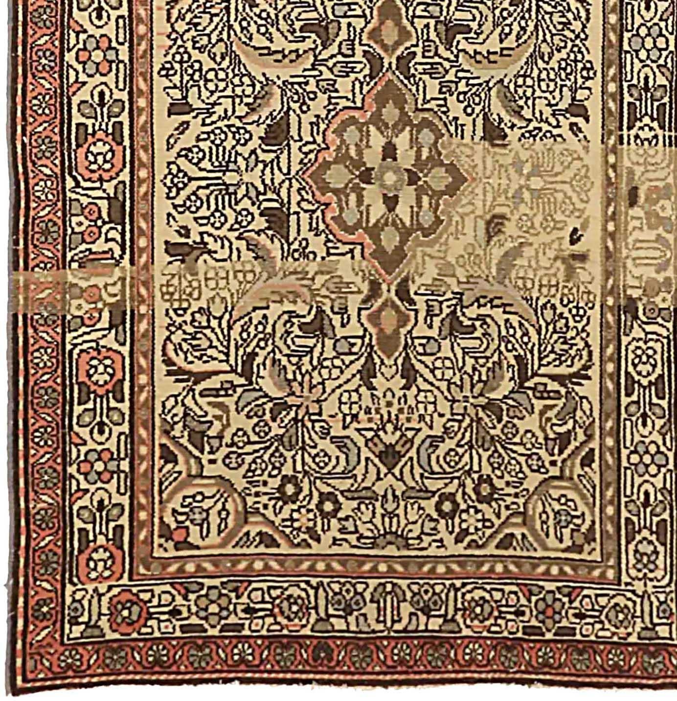 Persischer Malayer Läufer Teppich CIRCA 1910 - Wolle Braun Elfenbein 72804 (Asiatisch) im Angebot