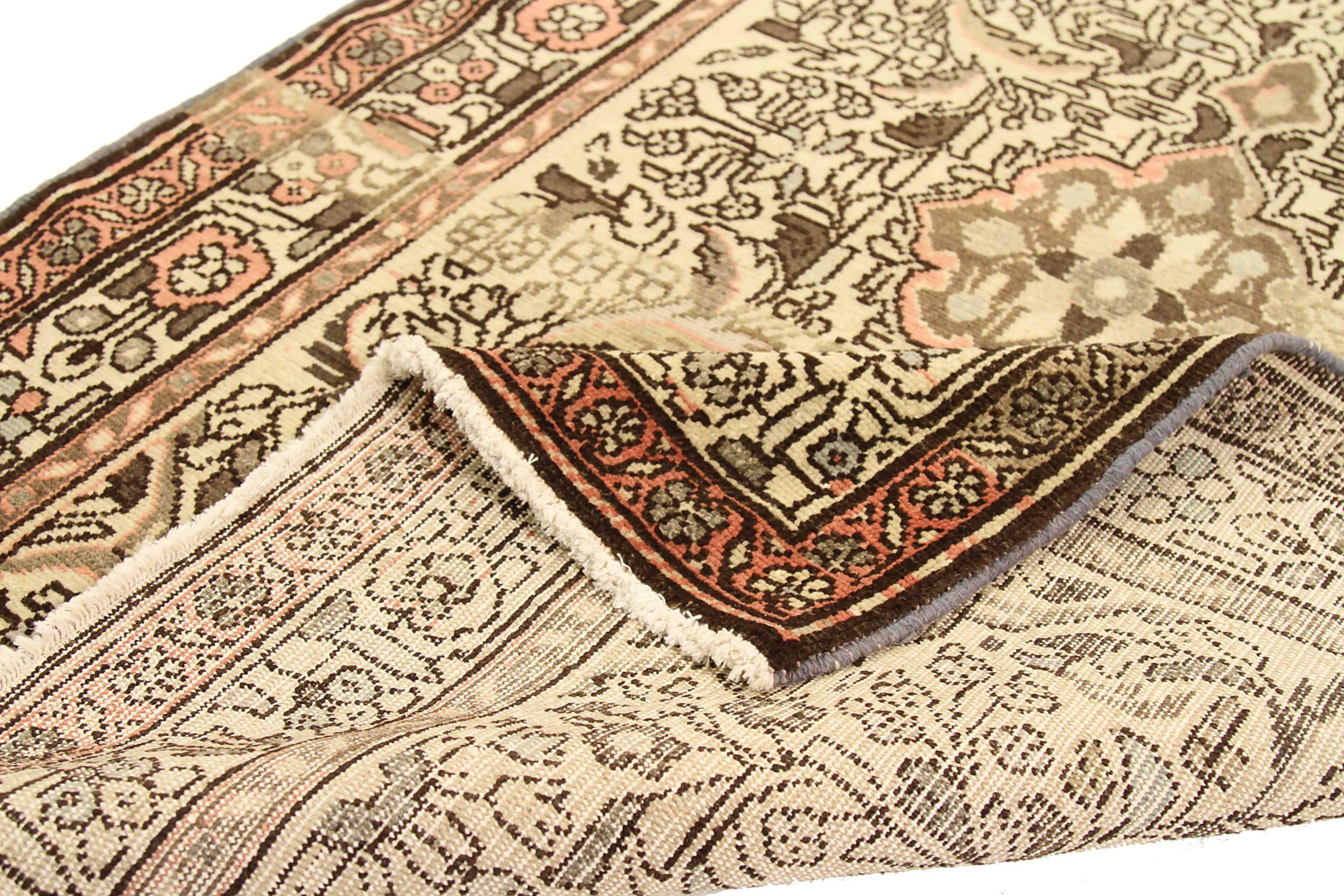 Persischer Malayer Läufer Teppich CIRCA 1910 - Wolle Braun Elfenbein 72804 im Zustand „Hervorragend“ im Angebot in Dallas, TX