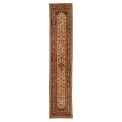 Tapis de course persan Malayer Circa 1910 - Laine Vert Ivoire Bleu marine Orange 72828