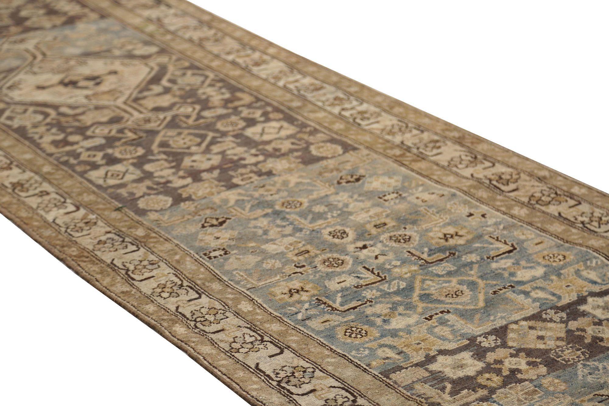 Persischer Malayer Läufer Teppich - Wolle Blau Braun Elfenbein Design - 97390 (Irakisch) im Angebot