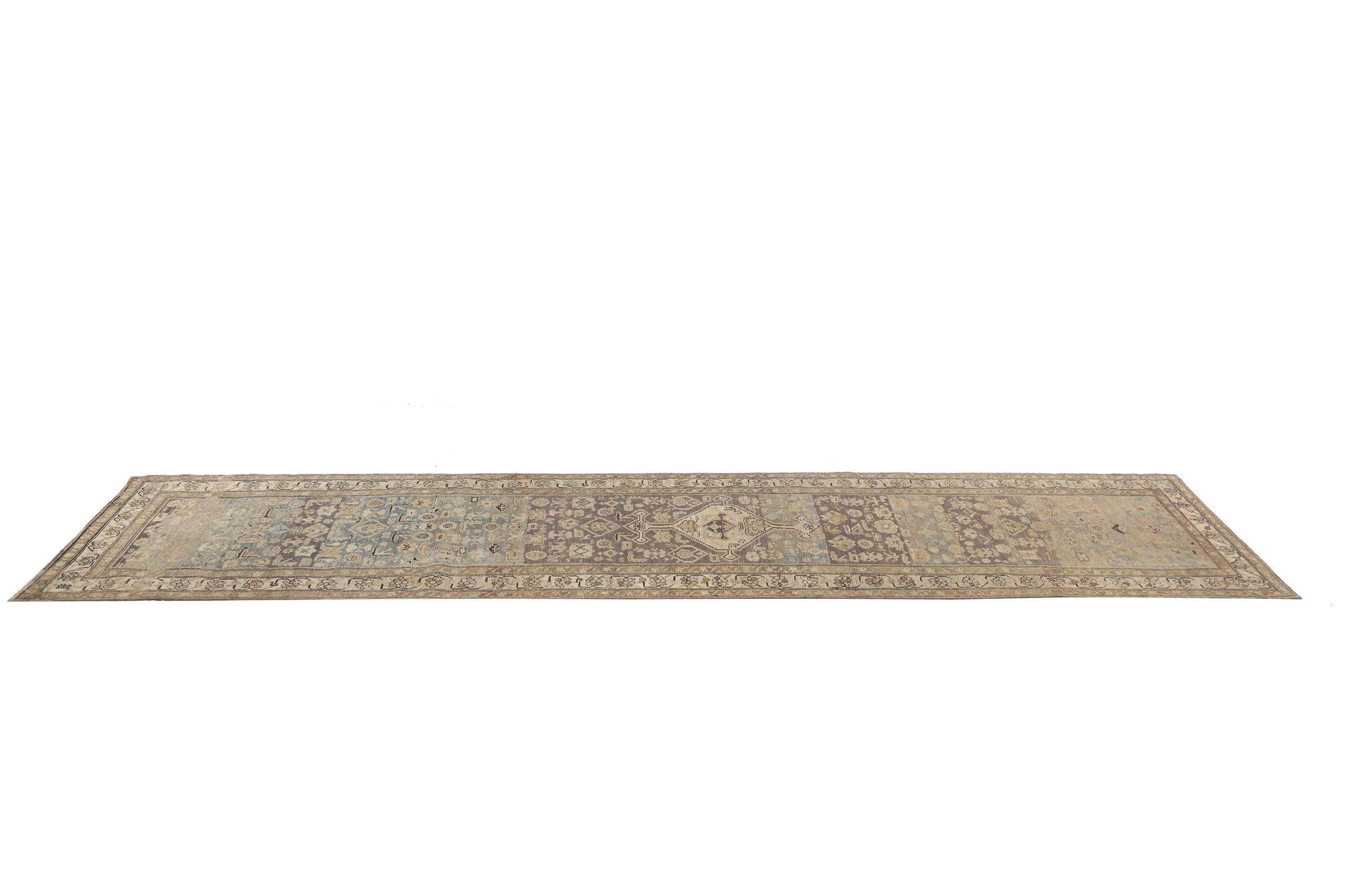 Persischer Malayer Läufer Teppich - Wolle Blau Braun Elfenbein Design - 97390 im Zustand „Hervorragend“ im Angebot in Dallas, TX