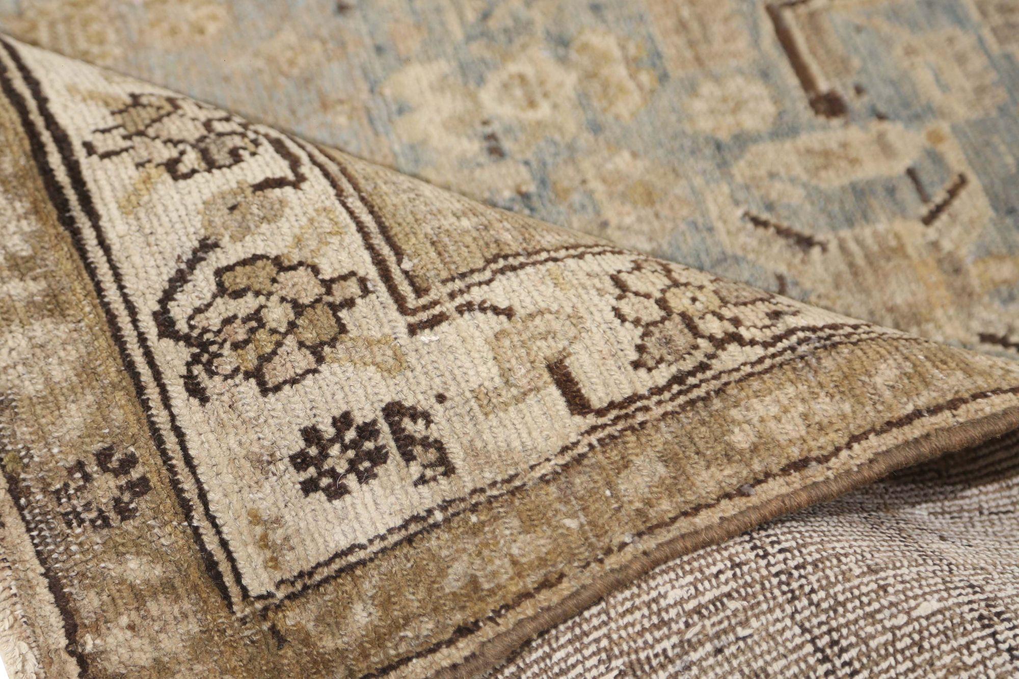 Persischer Malayer Läufer Teppich - Wolle Blau Braun Elfenbein Design - 97390 (20. Jahrhundert) im Angebot