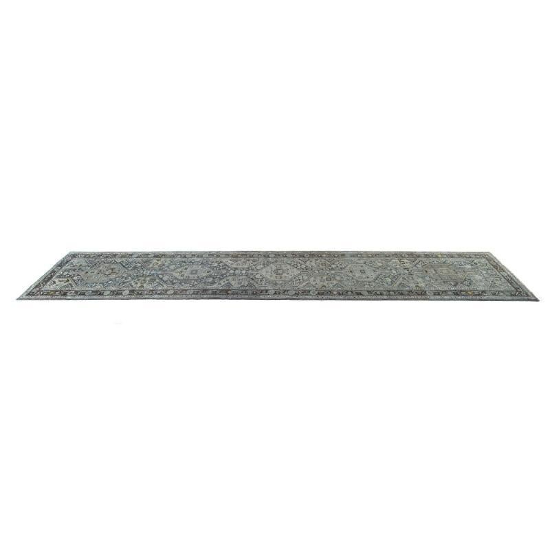 Persischer Malayer Läufer Teppich - Wolle Blau Braun Elfenbein Design - 97542 im Zustand „Hervorragend“ im Angebot in Dallas, TX