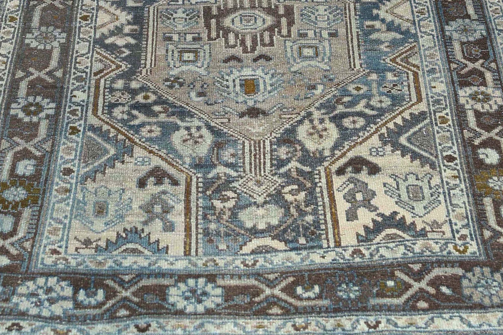 Persischer Malayer Läufer Teppich - Wolle Blau Braun Elfenbein Design - 97542 (20. Jahrhundert) im Angebot