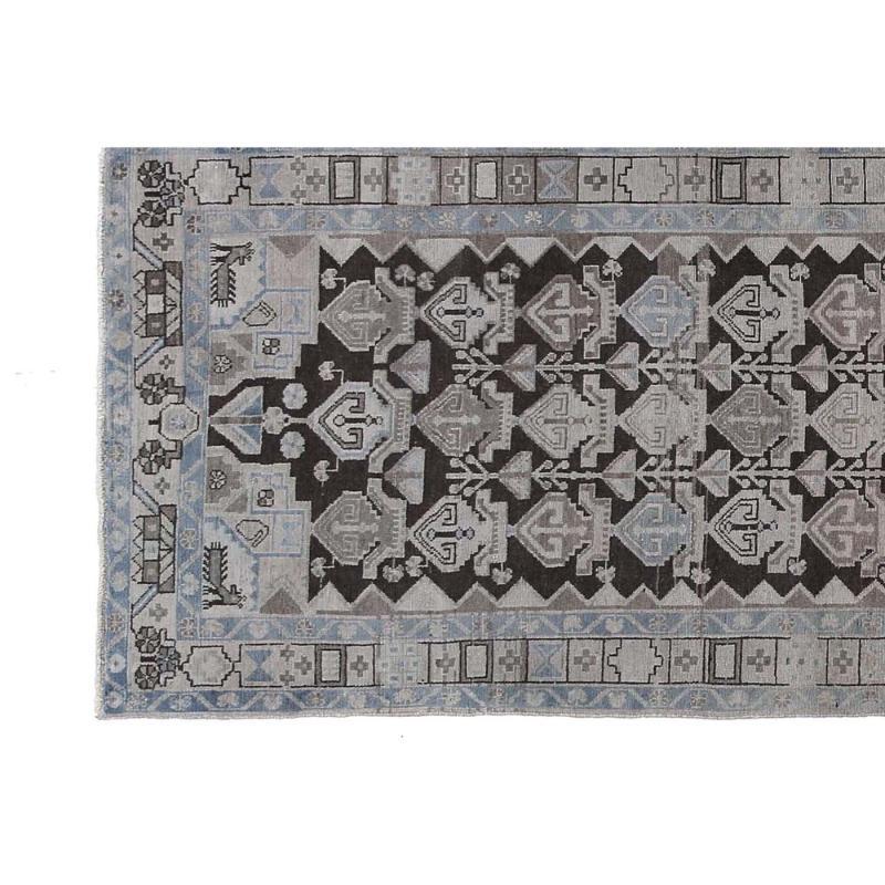 Persischer Malayer Läufer Teppich - Wolle Blau Braun Elfenbein Design - 97544 (Irakisch) im Angebot