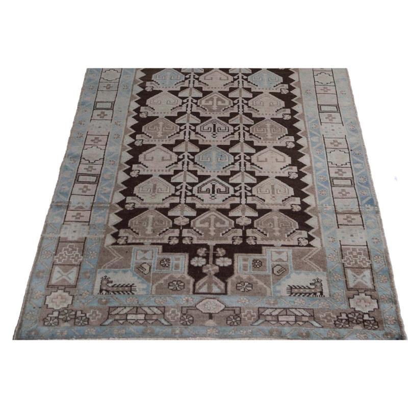 Persischer Malayer Läufer Teppich - Wolle Blau Braun Elfenbein Design - 97544 im Zustand „Hervorragend“ im Angebot in Dallas, TX