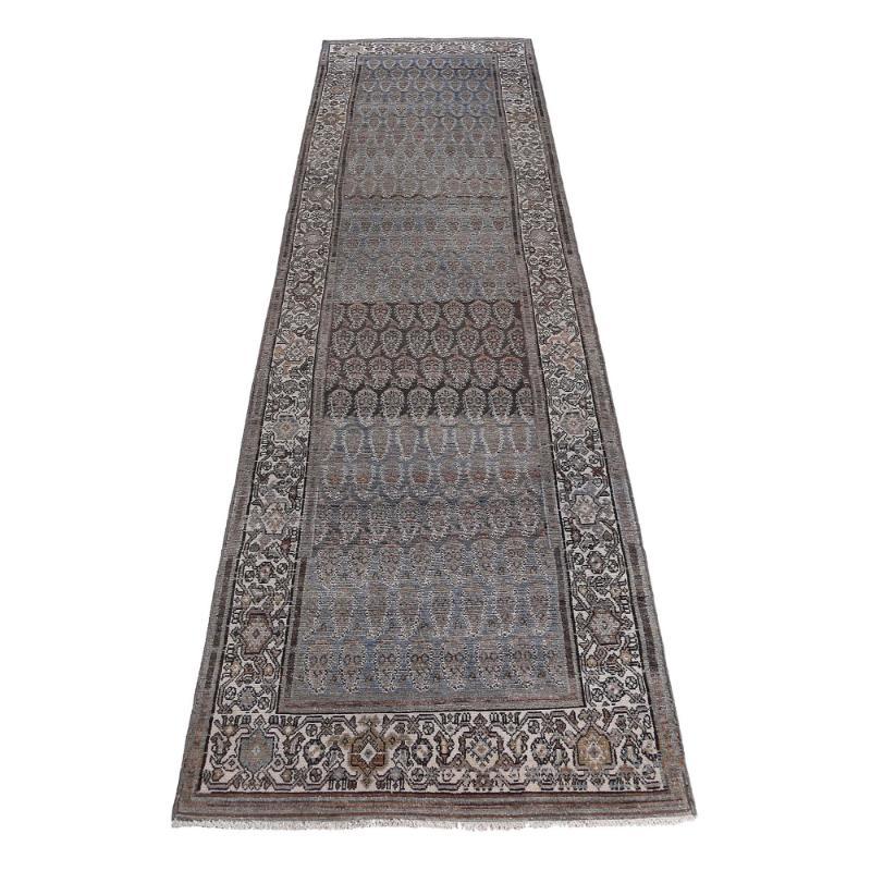 Persischer Malayer Läufer Teppich - Wolle Blau Braun Elfenbein Design - 97608 (Irakisch) im Angebot