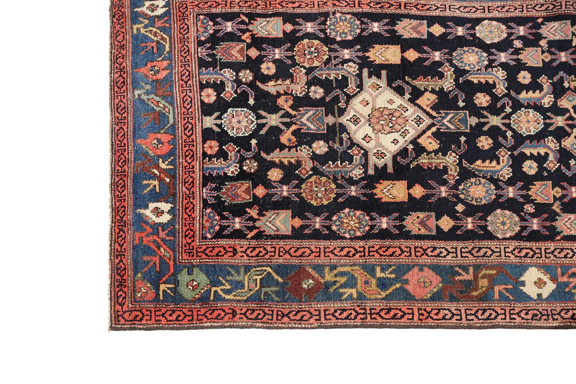 Persische Malayer Läufer Teppich - Wolle Blau Braun Elfenbein Rot Design - 97945 (Irakisch) im Angebot