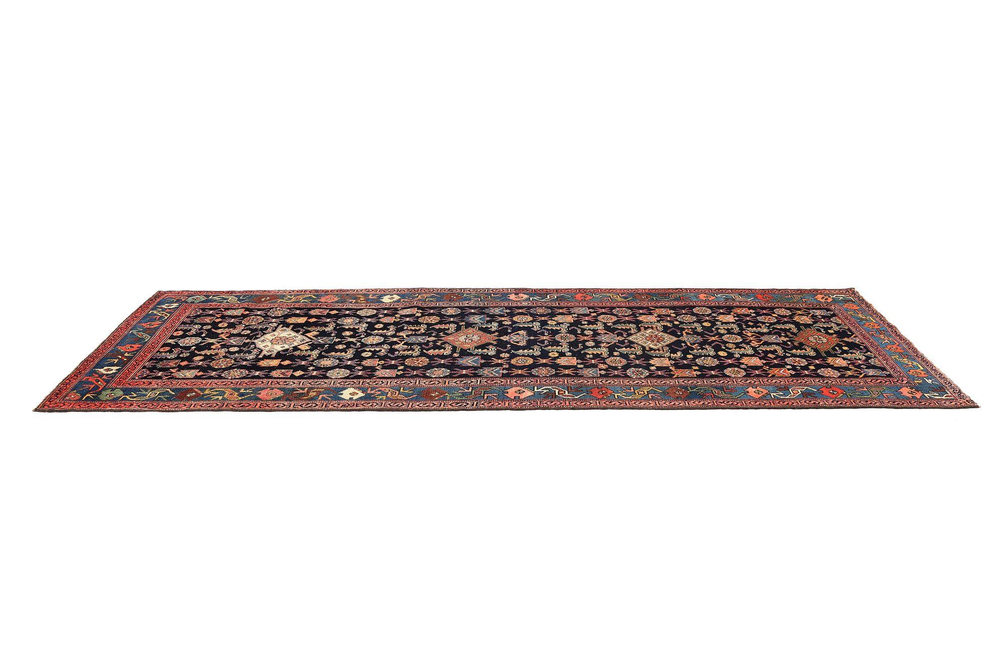 Persische Malayer Läufer Teppich - Wolle Blau Braun Elfenbein Rot Design - 97945 im Zustand „Hervorragend“ im Angebot in Dallas, TX