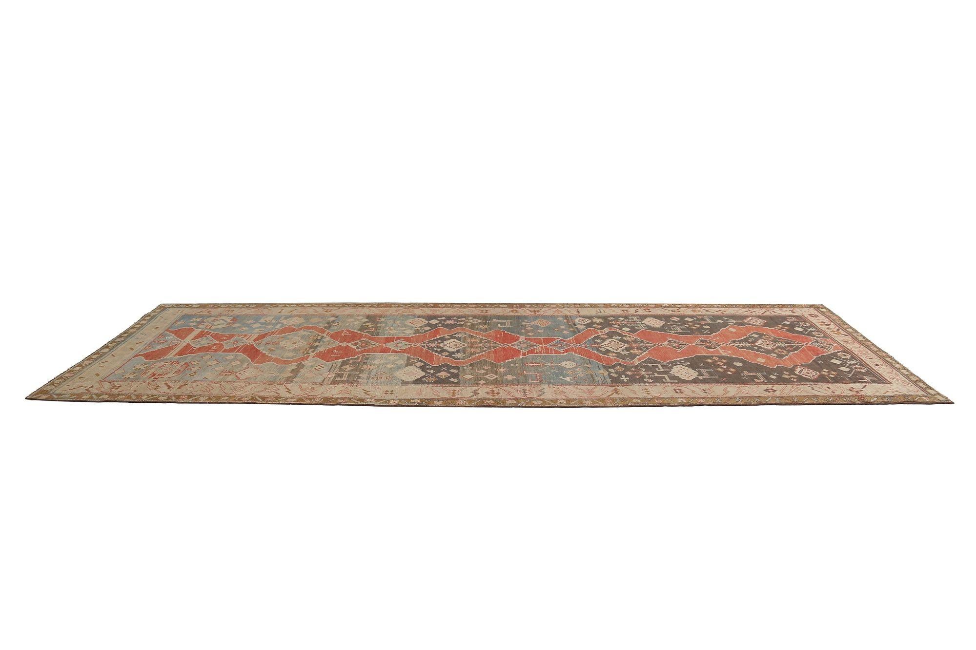 Iraqi Persian Malayer Runner Rug - Wool Blue Brown Ivory Red Design - 97973 For Sale
