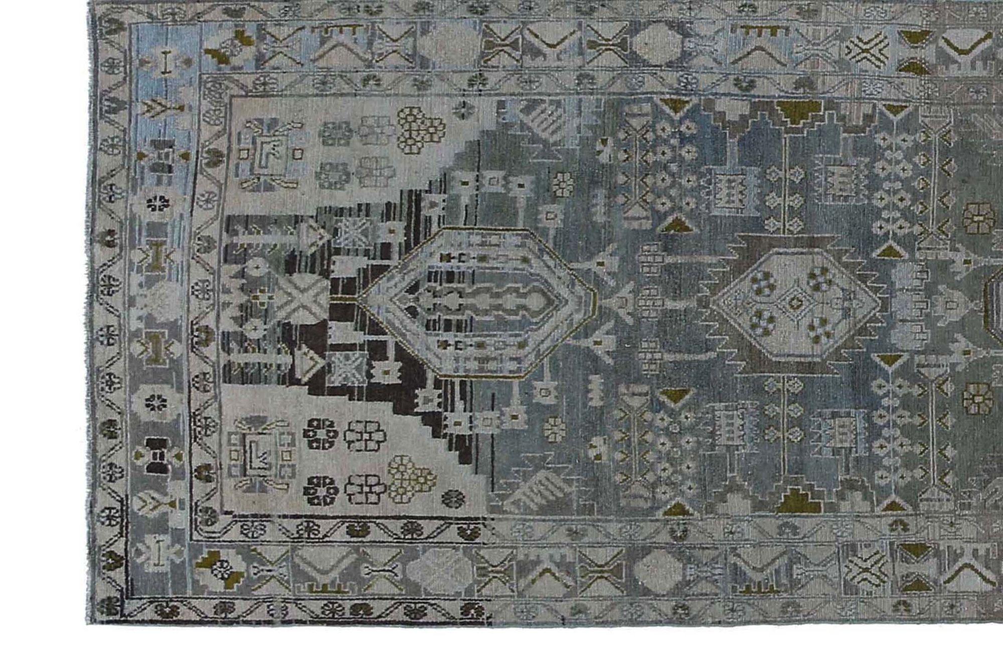 Persischer Malayer-Läufer aus Wolle in Blau mit Muster - 97381 (Irakisch) im Angebot