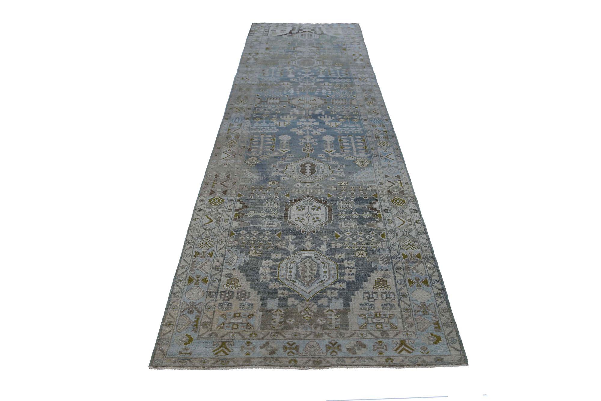 Persischer Malayer-Läufer aus Wolle in Blau mit Muster - 97381 (20. Jahrhundert) im Angebot