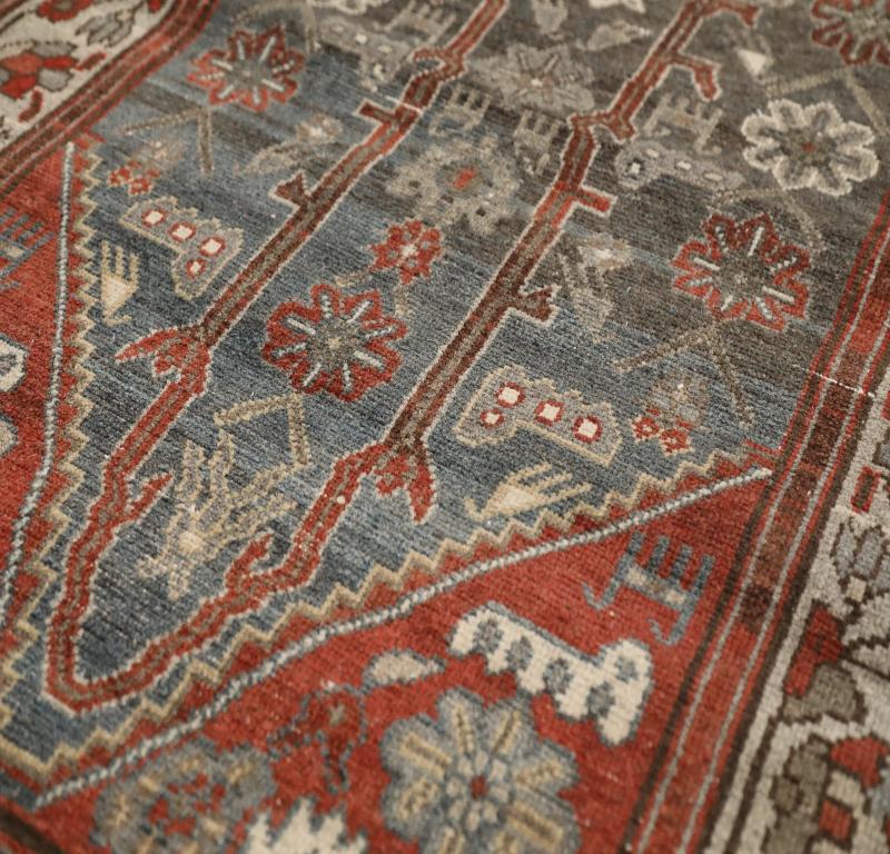 Persischer Malayer-Läufer - Wolle Blau Elfenbein Rot Design - 98009 (Irakisch) im Angebot