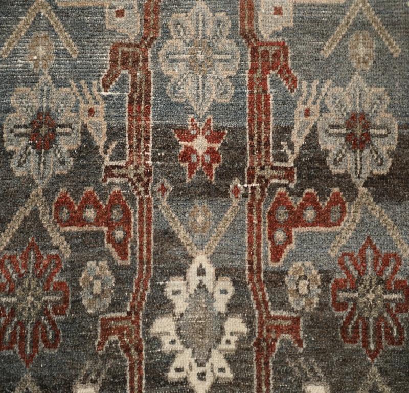 Persischer Malayer-Läufer - Wolle Blau Elfenbein Rot Design - 98009 (20. Jahrhundert) im Angebot