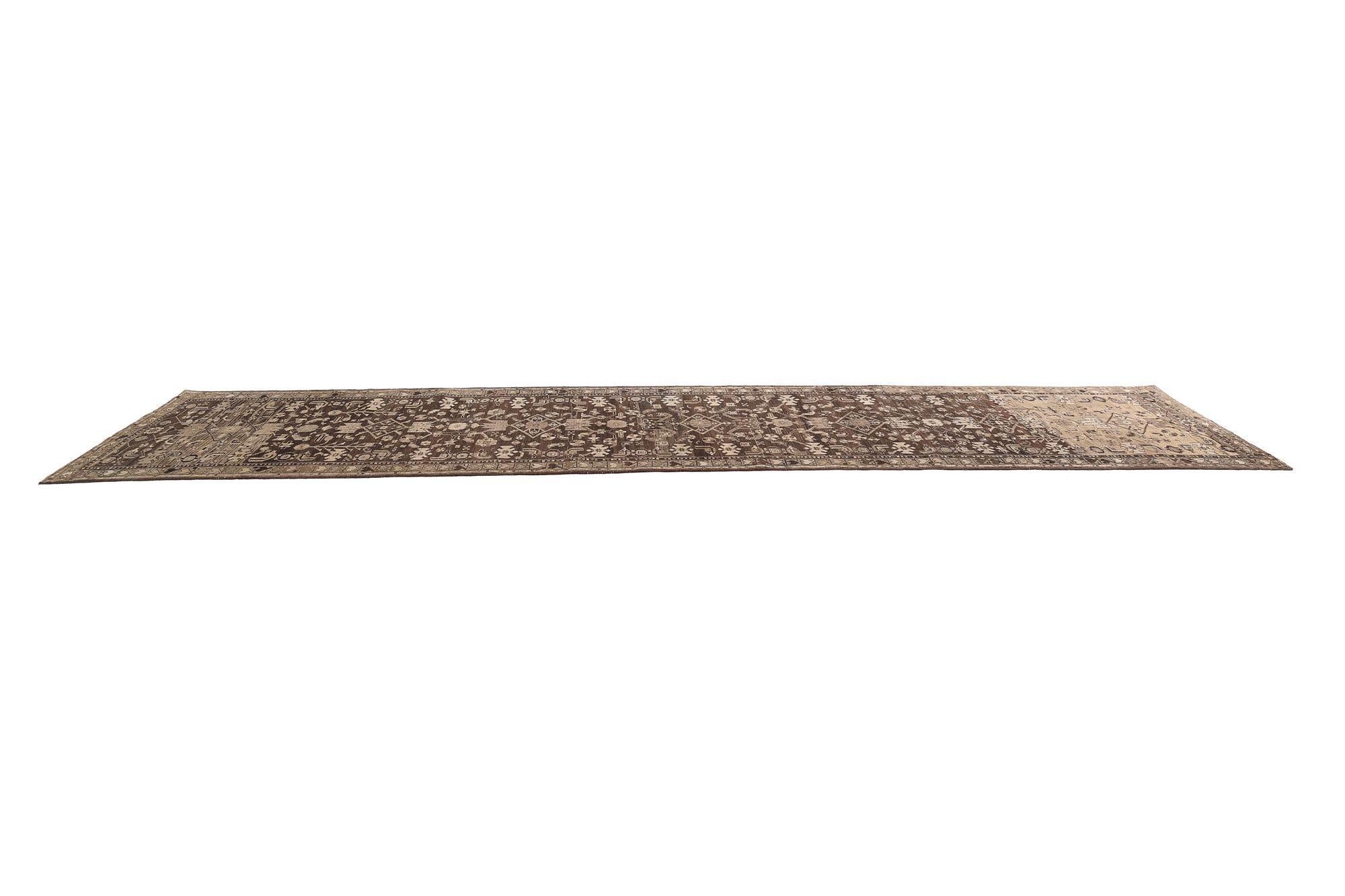 Tappeto Persiano Malayer Runner - Design Marrone Lana - 97461 In condizioni ottime in vendita a Dallas, TX