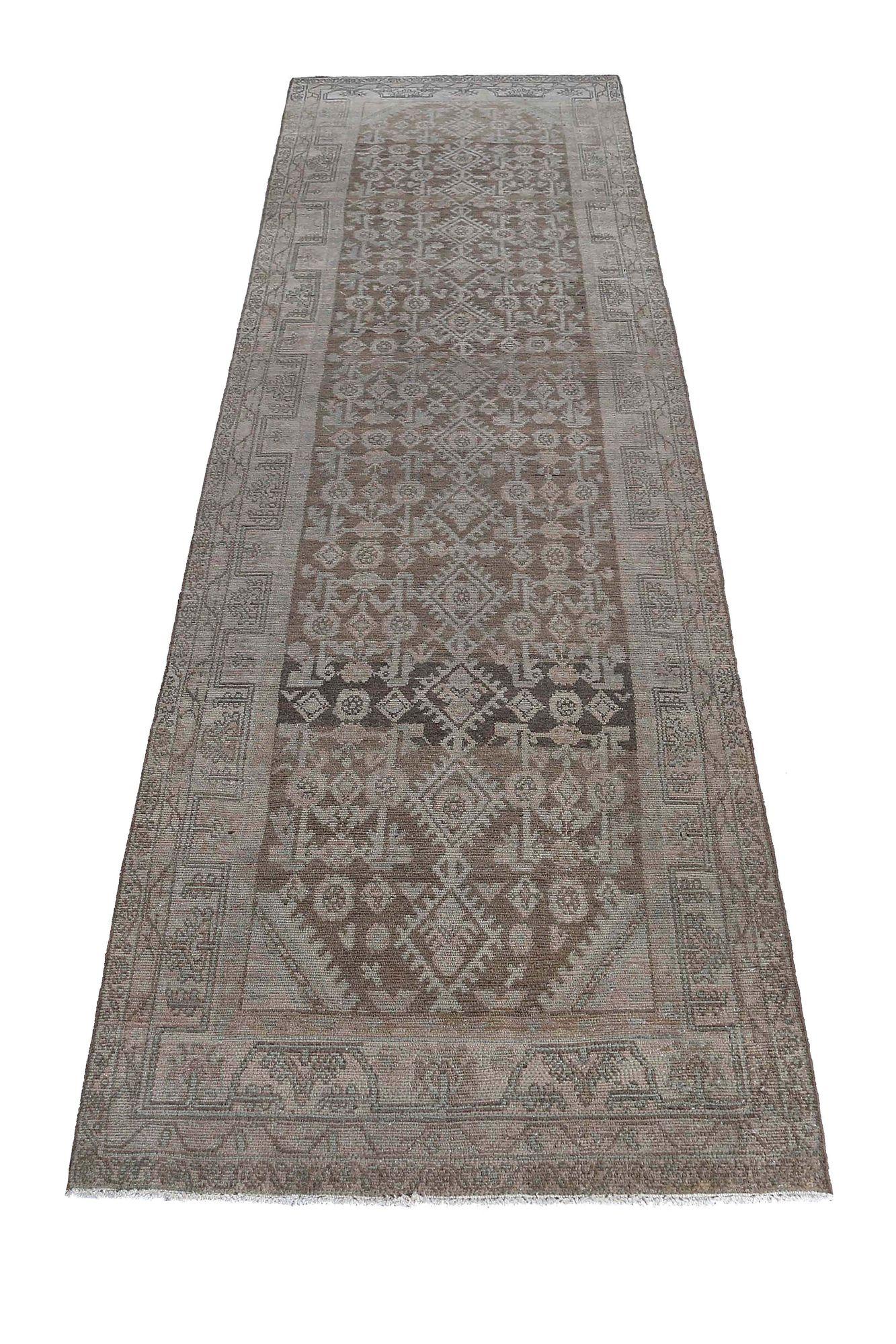 Persischer Malayer Läufer Teppich - Wolle Brown Design - 97601 (20. Jahrhundert) im Angebot