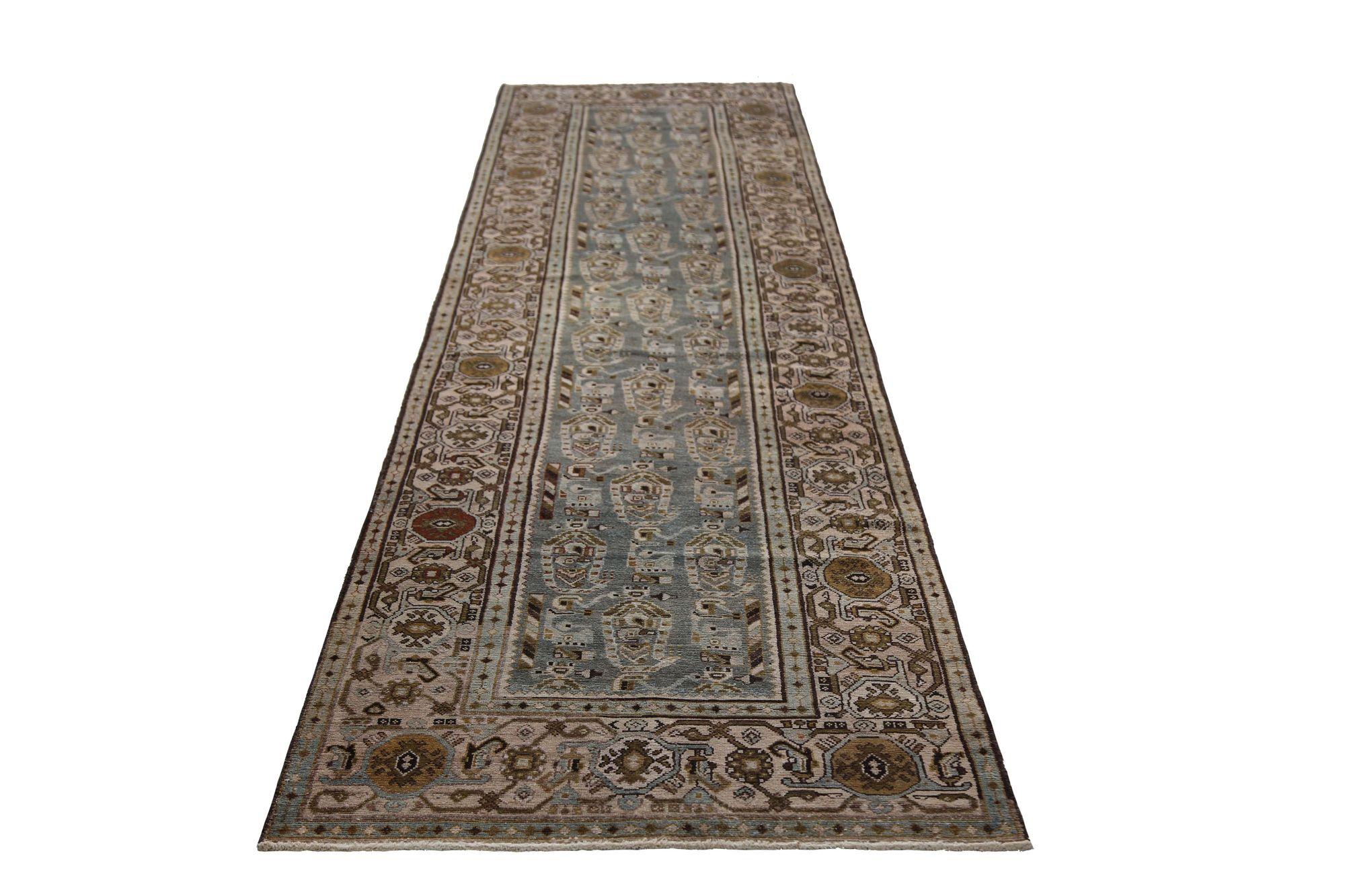 Persischer Malayer Läufer Teppich - Wolle Brown Gray Design - 96715 im Zustand „Hervorragend“ im Angebot in Dallas, TX
