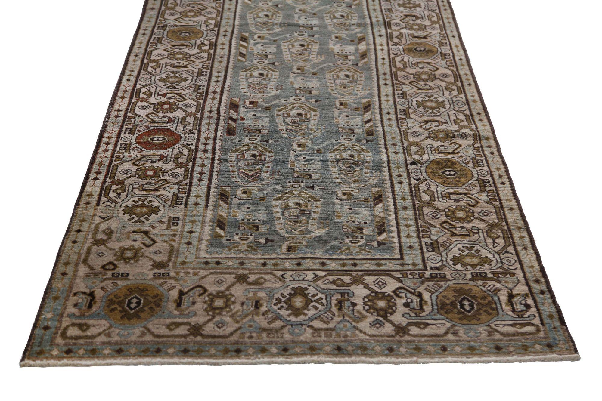 Persischer Malayer Läufer Teppich - Wolle Brown Gray Design - 96715 (20. Jahrhundert) im Angebot