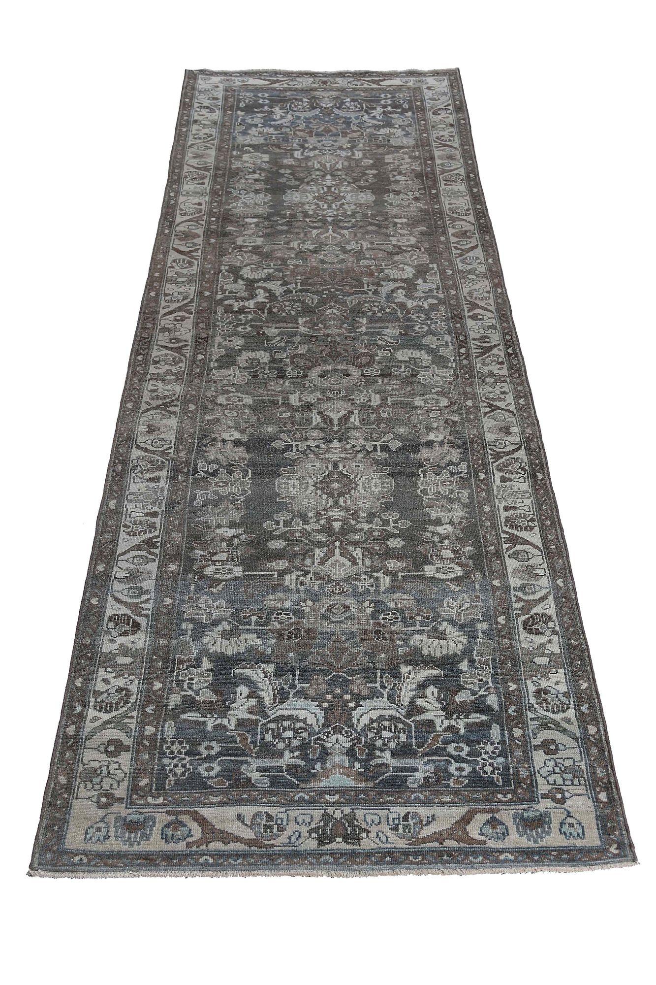 Persischer Malayer Läufer Teppich - Wolle Brown Gray Design - 97585 (20. Jahrhundert) im Angebot